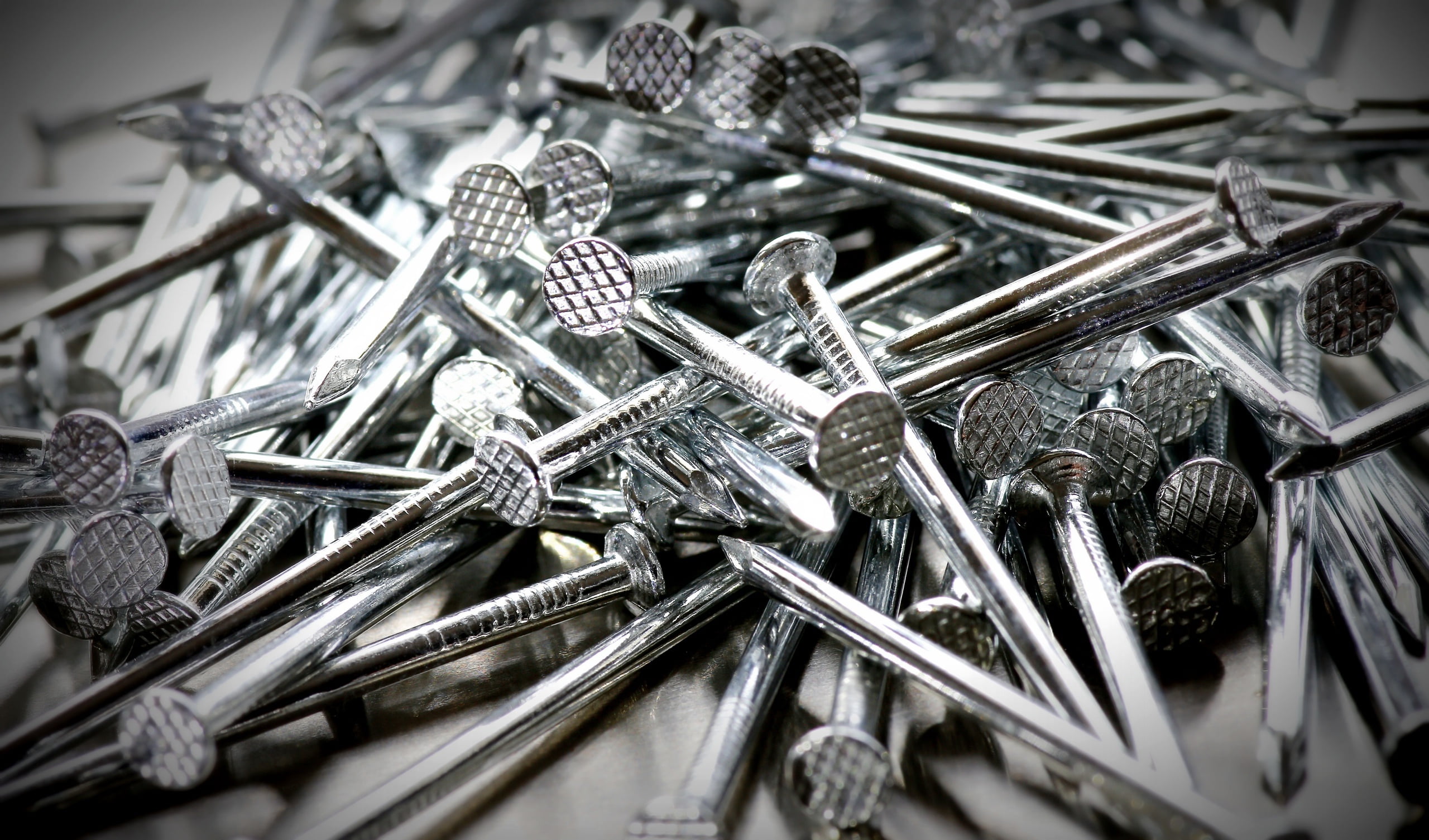 still life, man made object, macro, no people, indoors, nail, close-up, work tool, large group of objects, equipment, metal, silver colored, man made, variation, HD Wallpaper