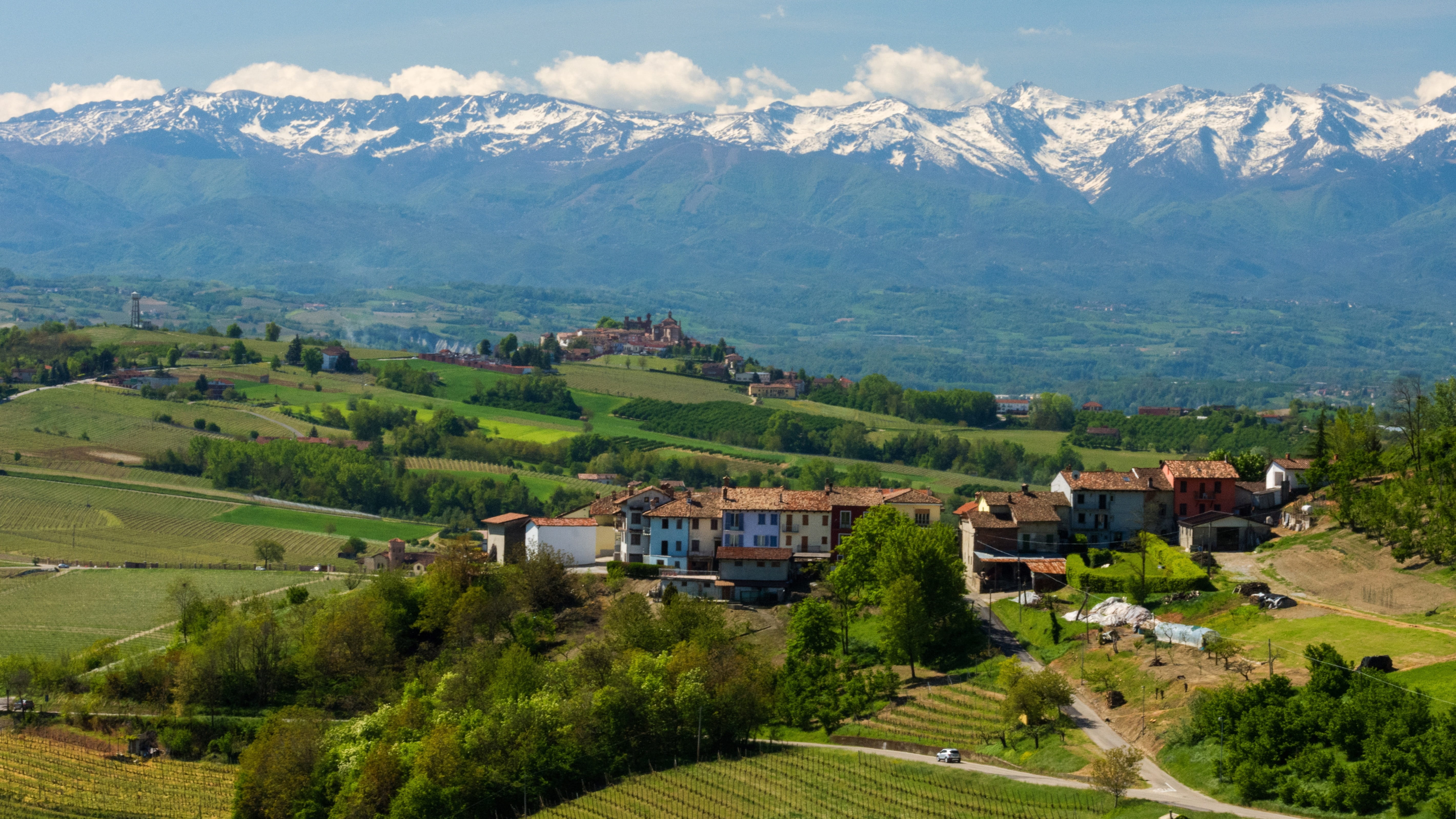 environment, piemonte, snowcapped mountain, wine, 5K, sky, building, scenics - nature, outdoors, tree, land, italy, the morra, nature, langhe, italian, HD Wallpaper