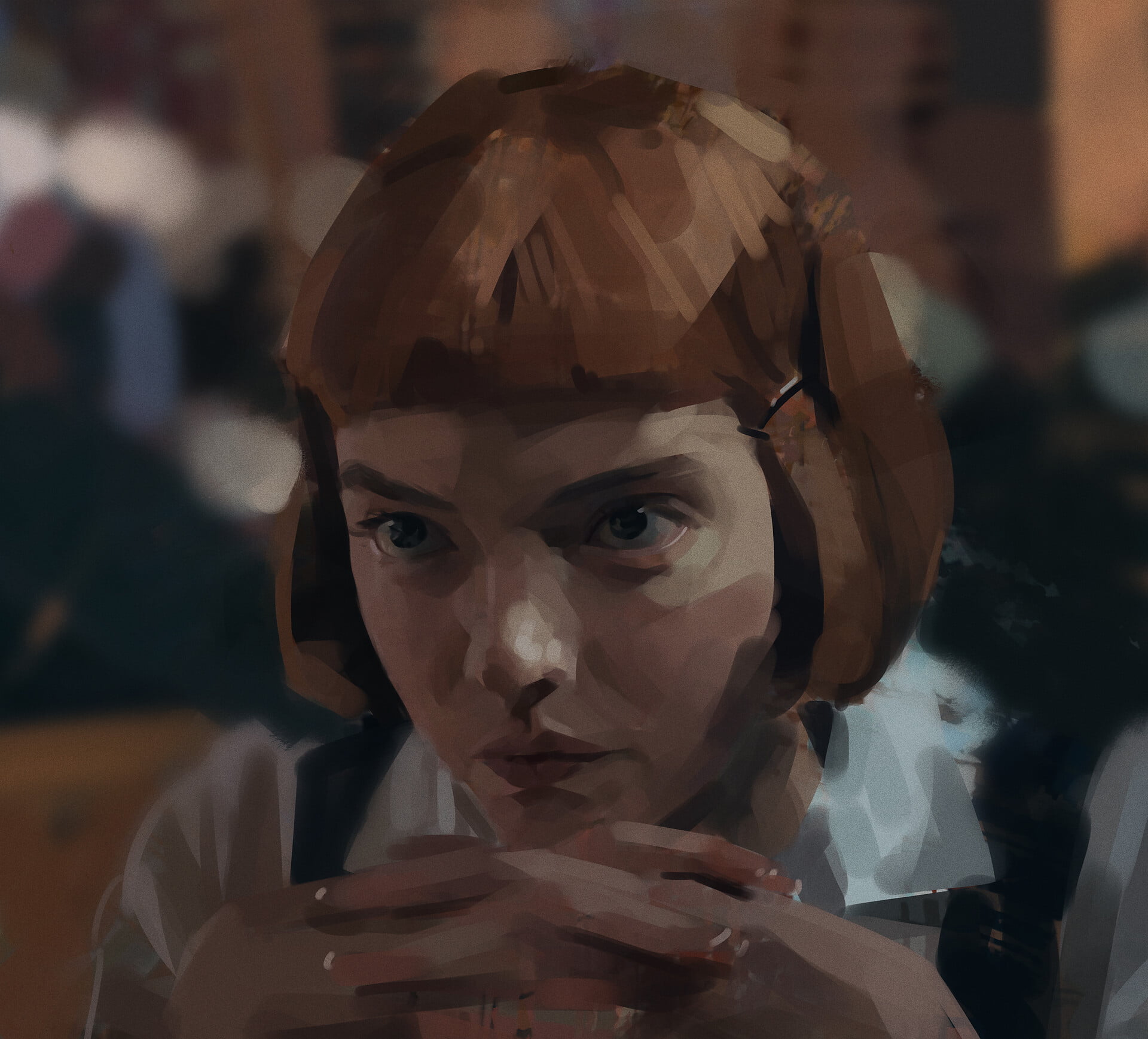 drawing, Anya Taylor-Joy, Beth Harmon, fan art, artwork, The Queens Gambit, brunette, 1080P, digital art, digital painting, HD Wallpaper