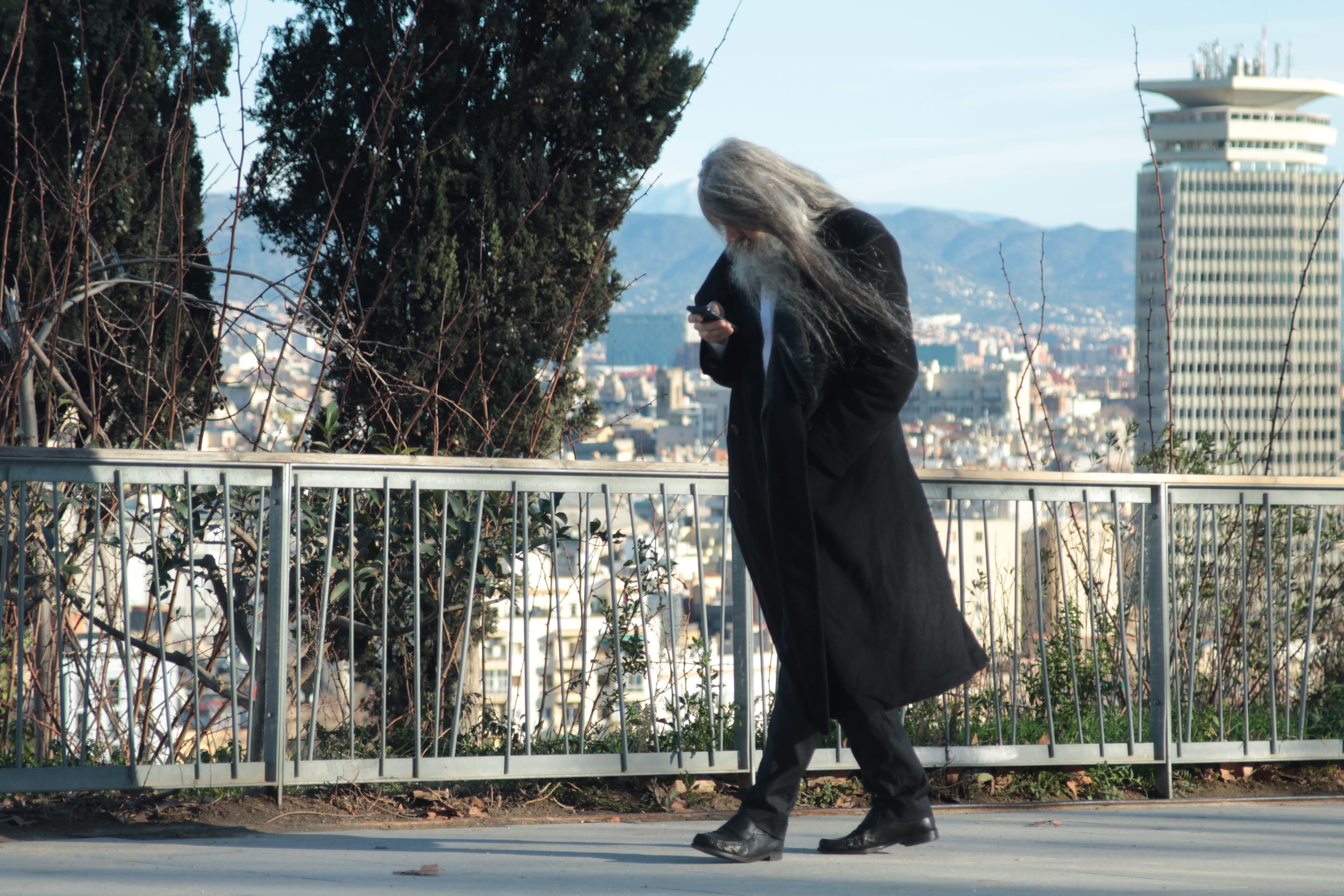 walk, outdoors, built structure, gandalf, lifestyles, nature, urbanscape, tree, city, spain, railing, adult, real people, montjuïc, barcelona, architecture, HD Wallpaper