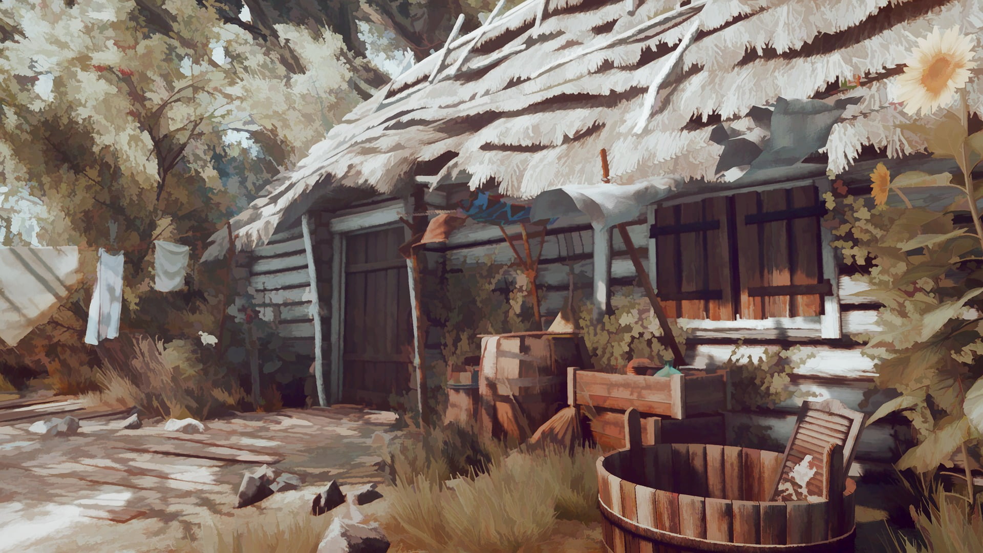 building, house, tree, village, residential district, wooden, The Witcher 3: Wild Hunt, digital art, absence, built structure, gray, roof, brown, no people, HD Wallpaper