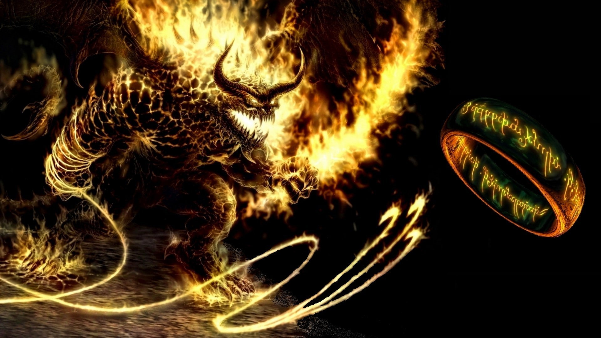 burning, black background, sky, fire - natural phenomenon, no people, warning sign, outdoors, glowing, animal themes, nature, fire, the lord of the rings balrogs rings middle earth fantasy art black background fire demon, HD Wallpaper