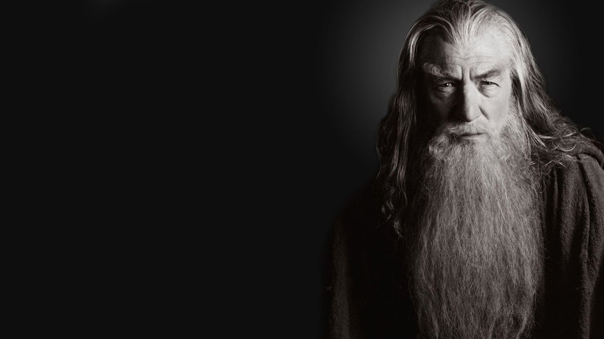 black background, beard, serious, indoors, portrait, facial hair, Ian McKellen, hairstyle, one person, sadness, human hair, copy space, adult, depression - sadness, HD Wallpaper