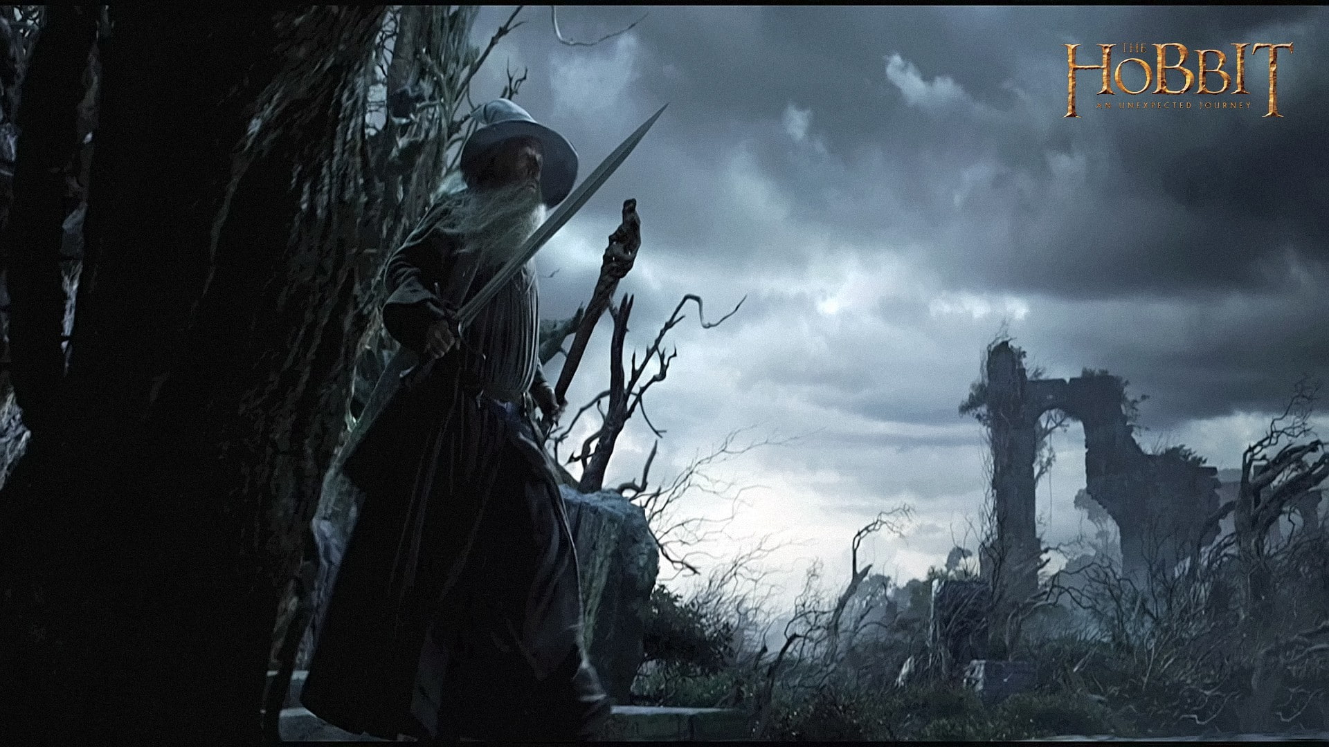 1080P, mckellen, swords, posters, movie, ruins, gandalf, hobbit, wizards, ian, HD Wallpaper