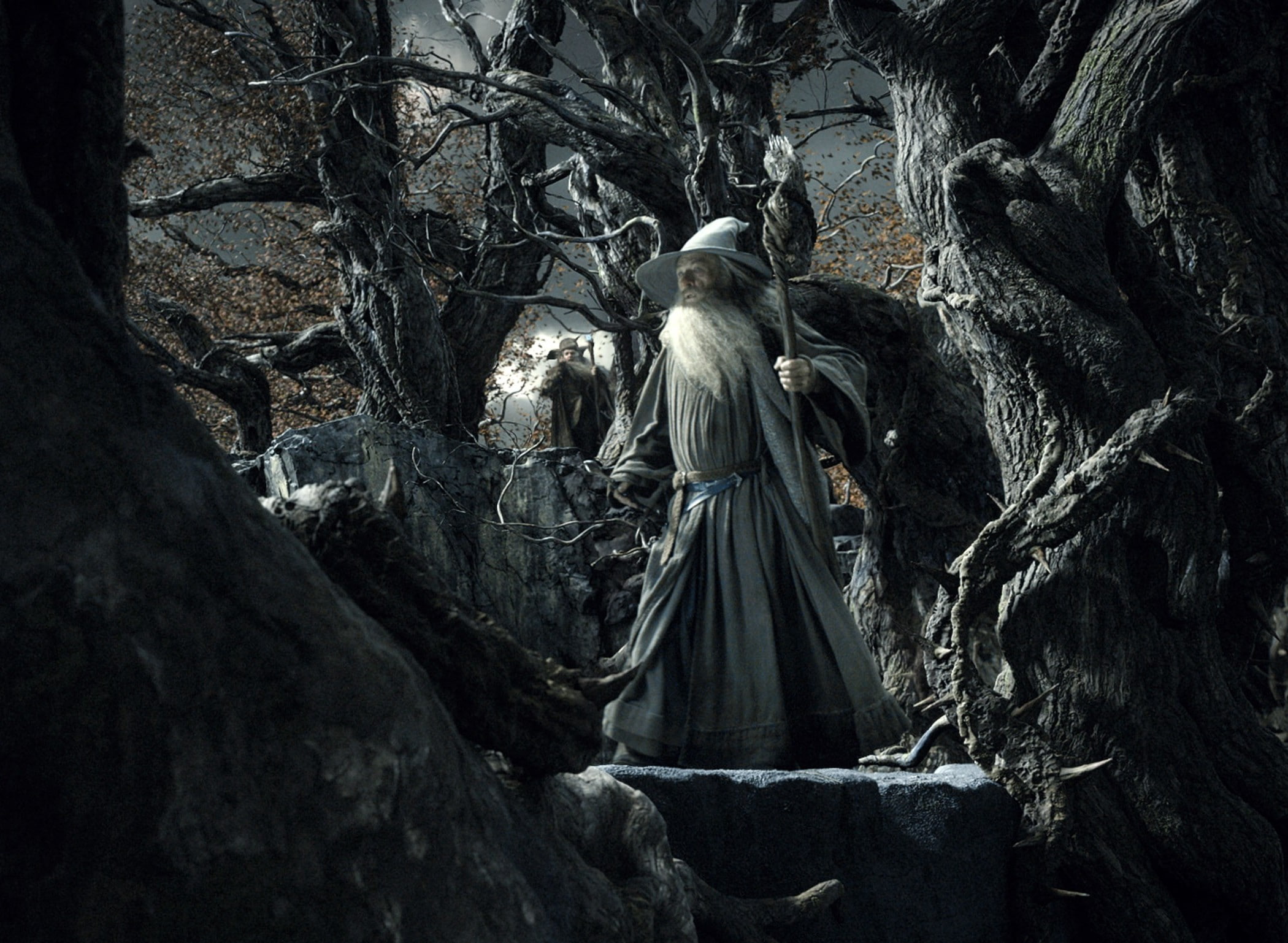 architecture, female likeness, gandalf radagast the hobbit the desolation of smaug ian mckellen, male likeness, rock - object, day, rock formation, rock, HD Wallpaper