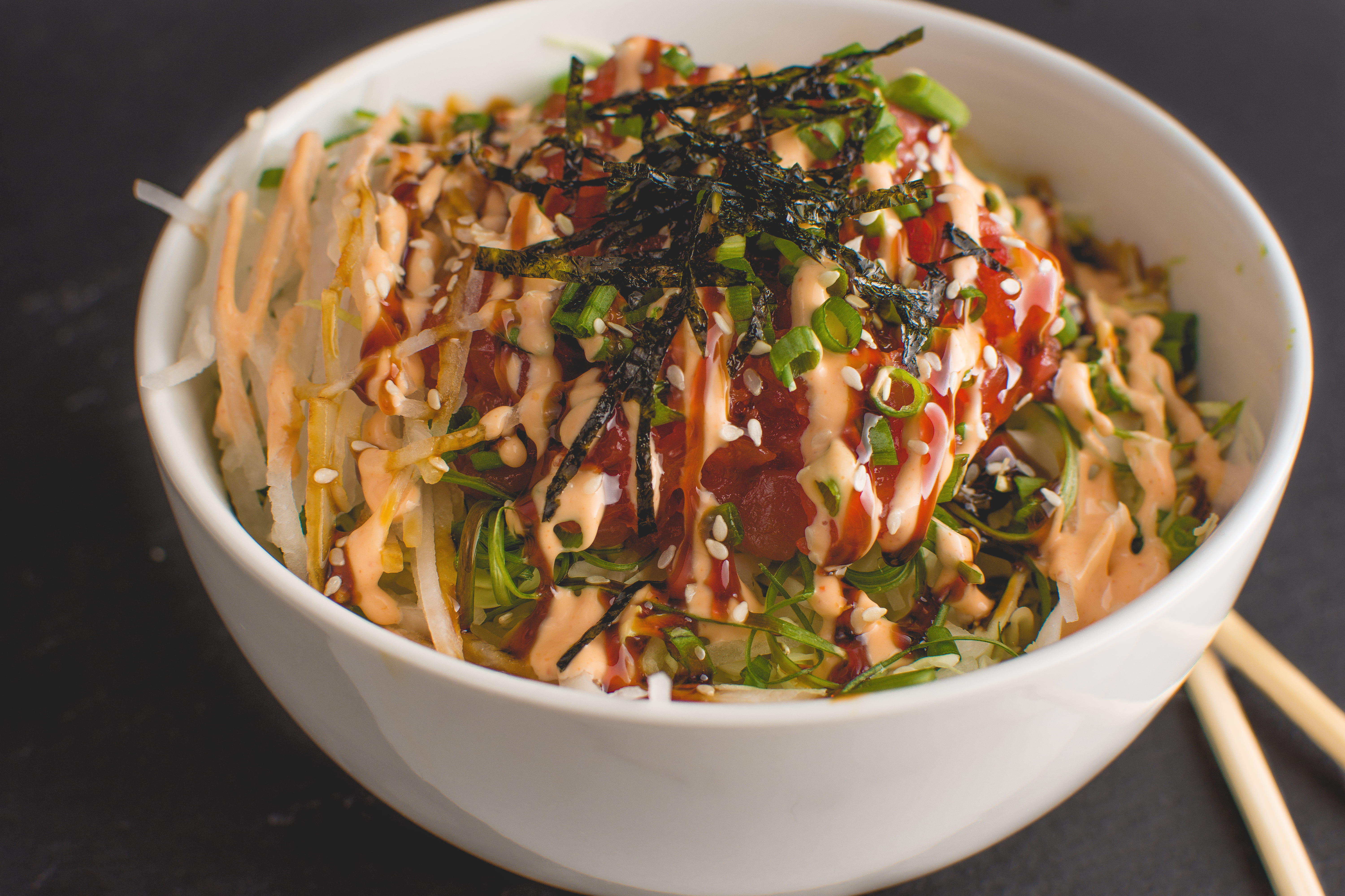 temptation, tuna don, lunch, healthy eating, foodie, japanese, table, meal, chinese food, chopped, close-up, asian, asian food, food and drink, tucson, HD Wallpaper