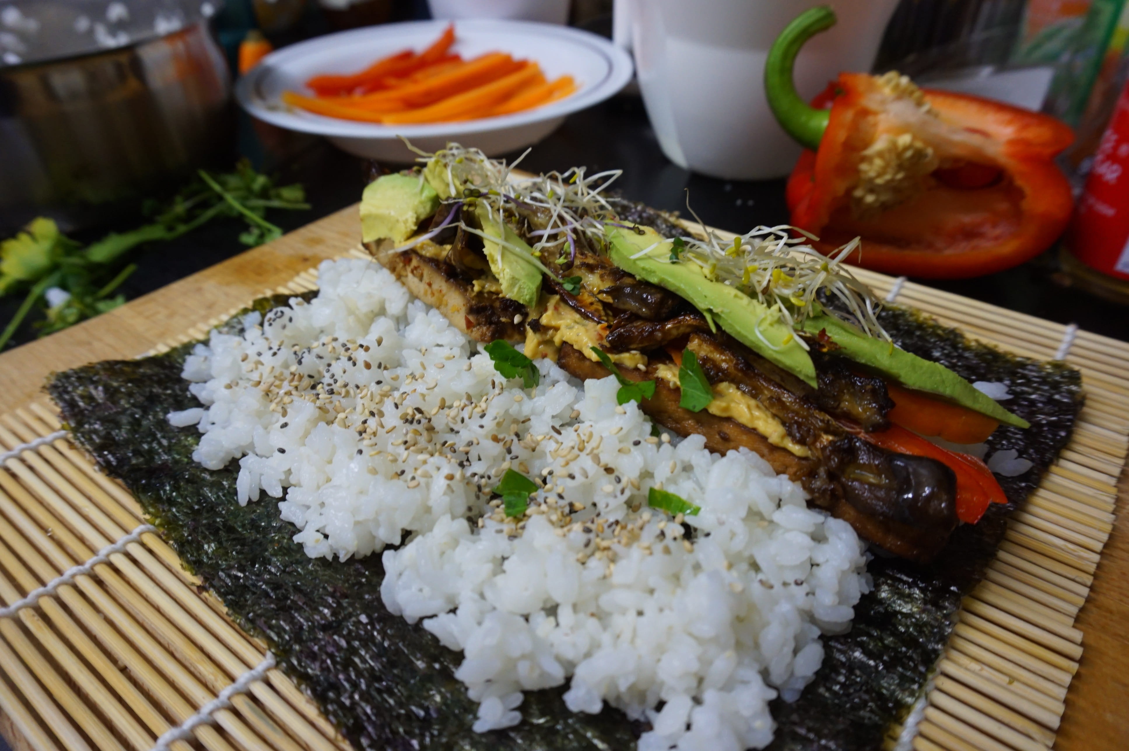 dinner, tasty, ready-to-eat, bell pepper, fresh, tray, veggie, dish, vegan, food, cuisine, japanese, japanese food, freshness, asian, close-up, serving size, HD Wallpaper