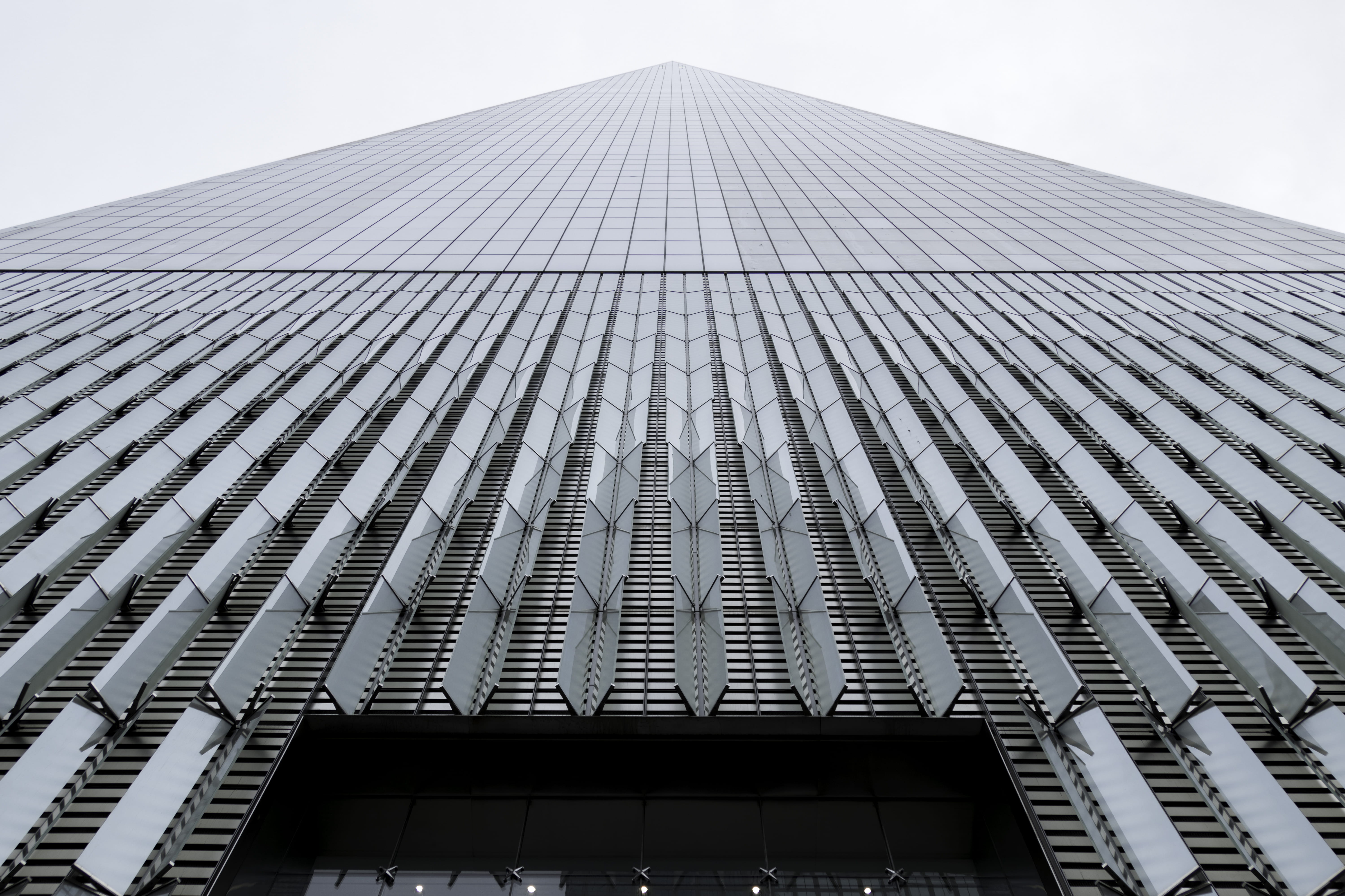 skyscraper, mirror, modern, sky, no people, lineup, outdoors, new york, usa, city, pattern, office building exterior, topdonw, top donw, wtc, black and white, HD Wallpaper