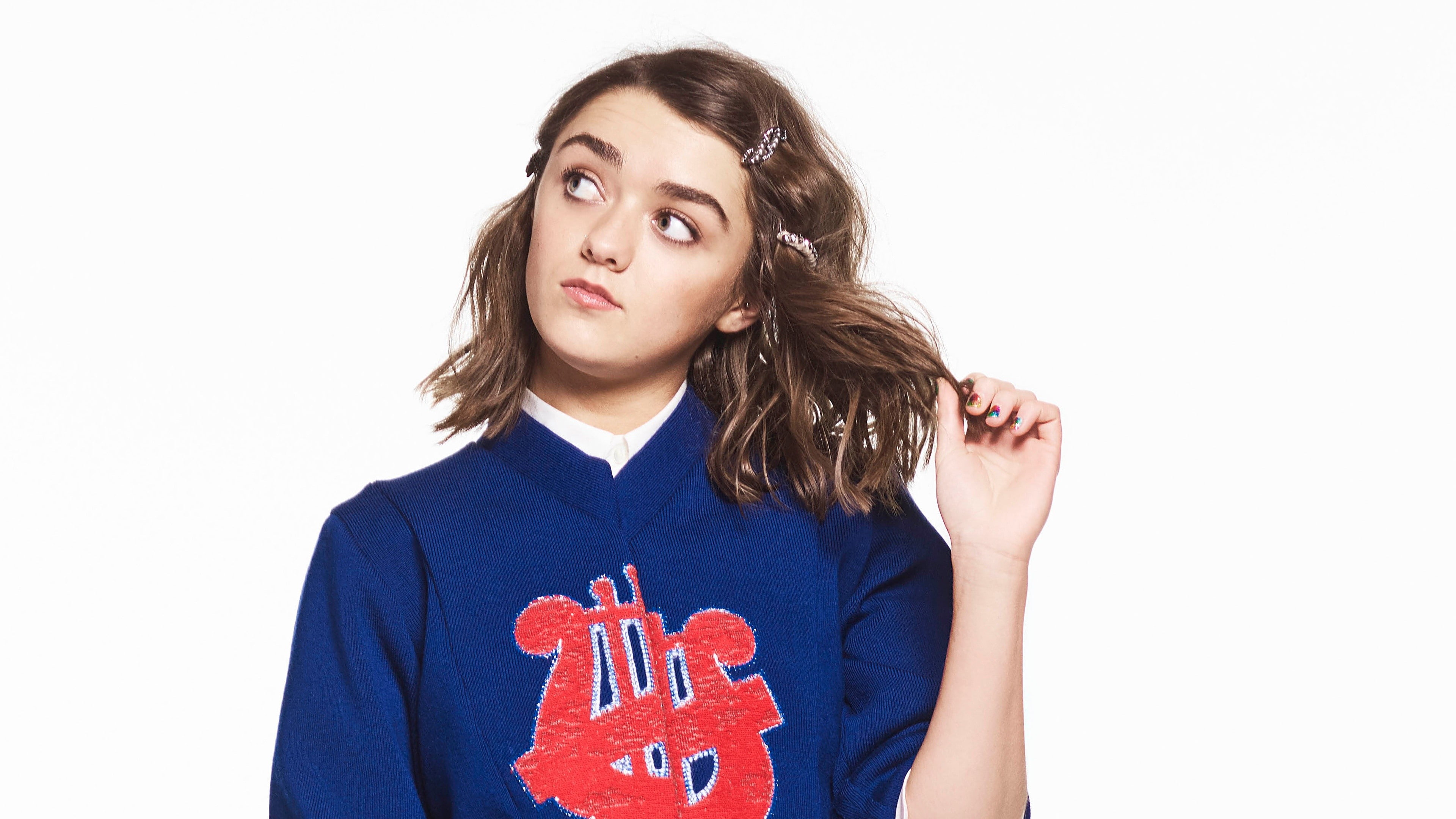 women, girls, studio shot, adolescence, cut out, 4K, child, waist up, females, front view, contemplation, looking at camera, one person, indoors, Maisie Williams, HD Wallpaper