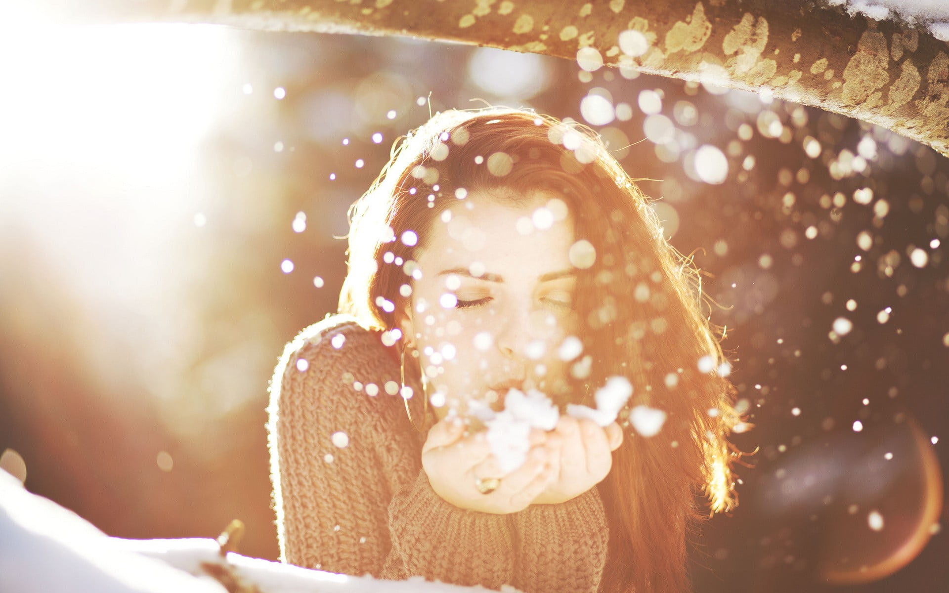 human Face, sweater, cute, portrait, love, young Adult, back lit, blow, romance, s, sleeved, filter, brown Hair, people, carefree, relaxation, joy, sunlight, HD Wallpaper