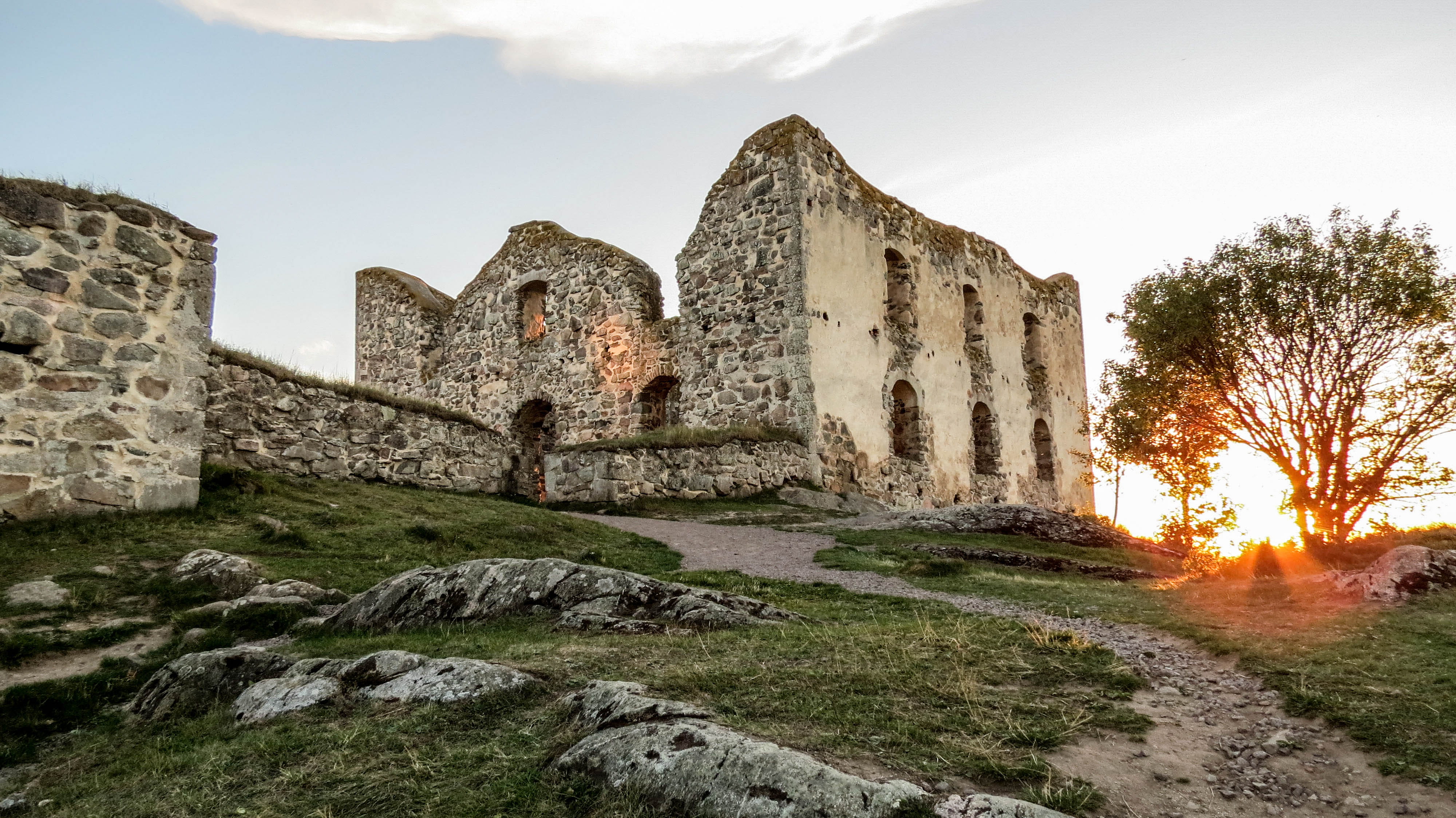 sundown, old, building exterior, no people, deterioration, sun, travel destinations, sky, hill, sweden, lake, plant, architecture, building, HD Wallpaper