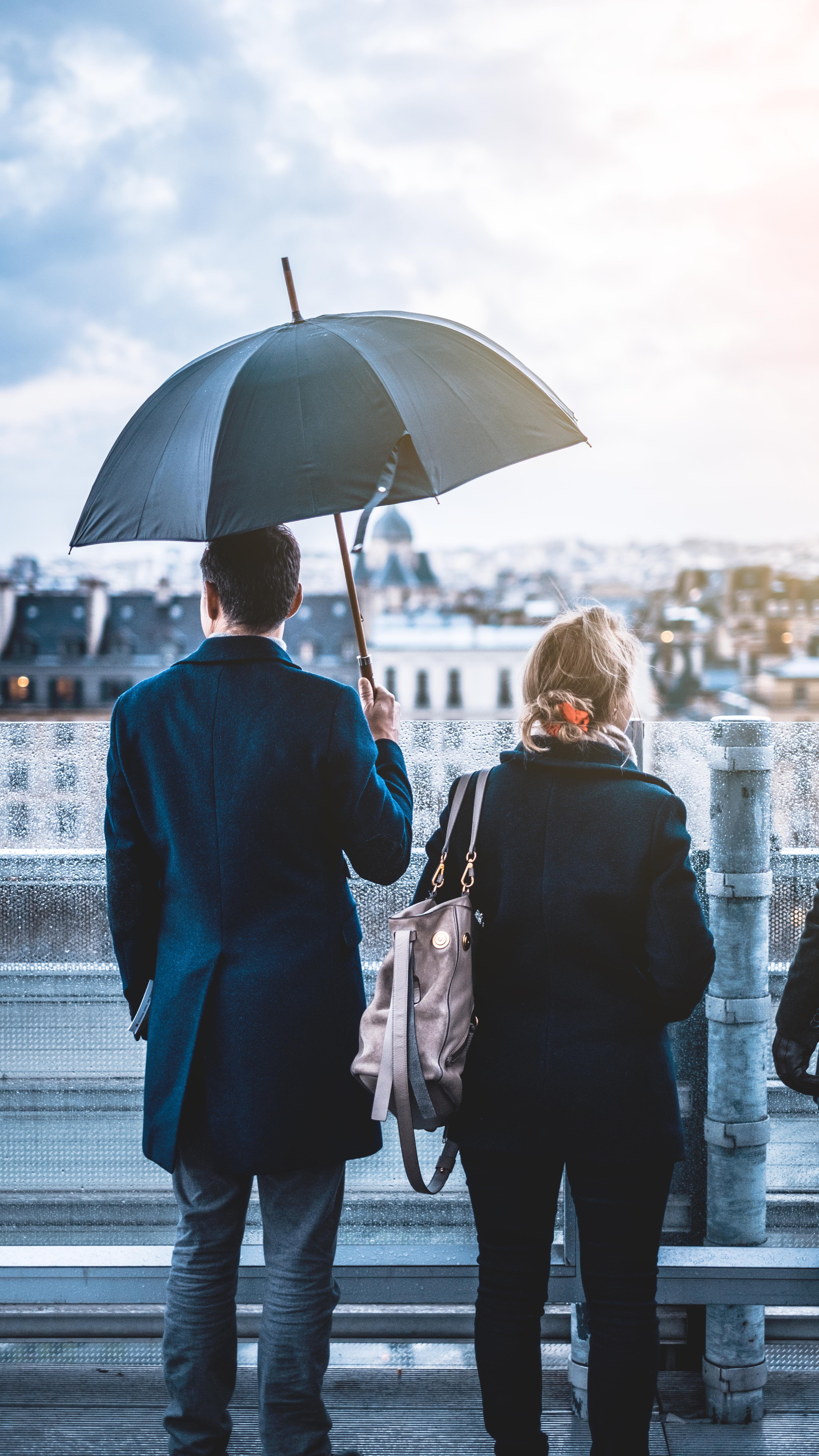 togetherness, positive emotion, man, wearing, two people, holding, people, couple - relationship, lifestyles, umbrellas, cityscape, clothing, day, protection, Phone HD Wallpaper