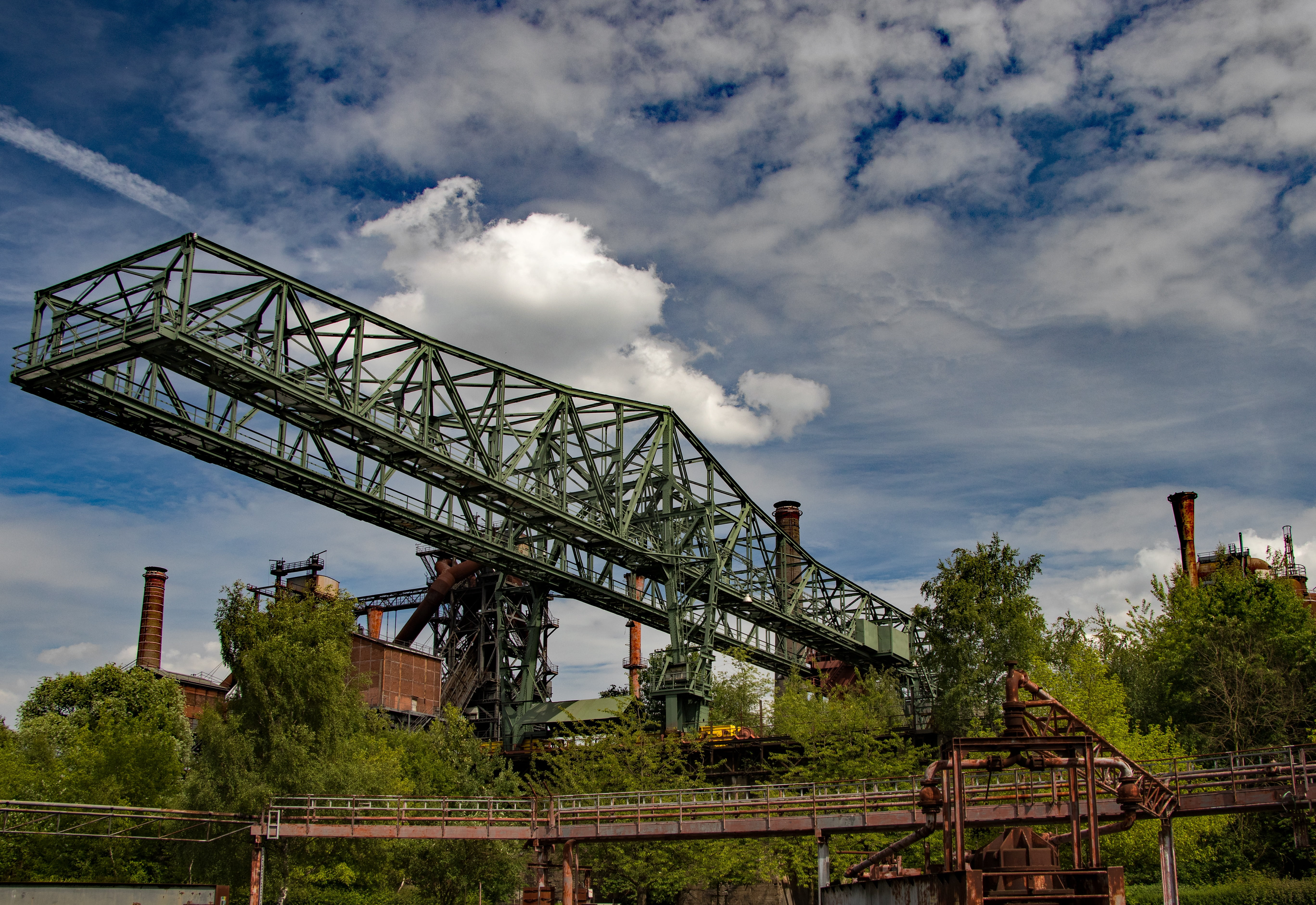 nature, metal, tree, metal industry, landscape park, industry, duisburg, bridge - man made structure, outdoors, built structure, iron - metal, transportation, HD Wallpaper
