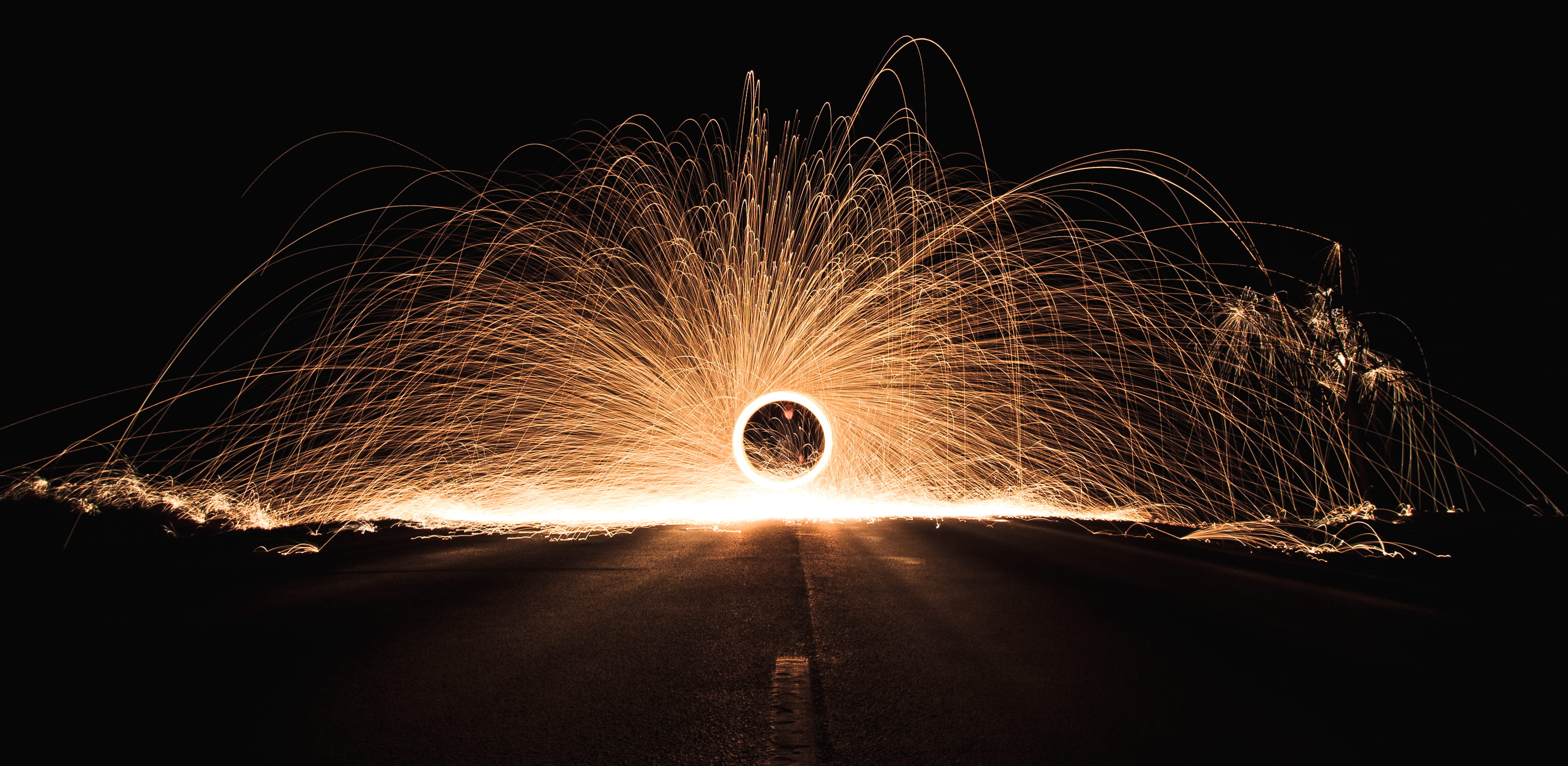 light rain, steel wool, outdoors, night, spinning, one person, fire - natural phenomenon, sign, light, sparks, dark, flame, motion, night photography, lava rain, HD Wallpaper