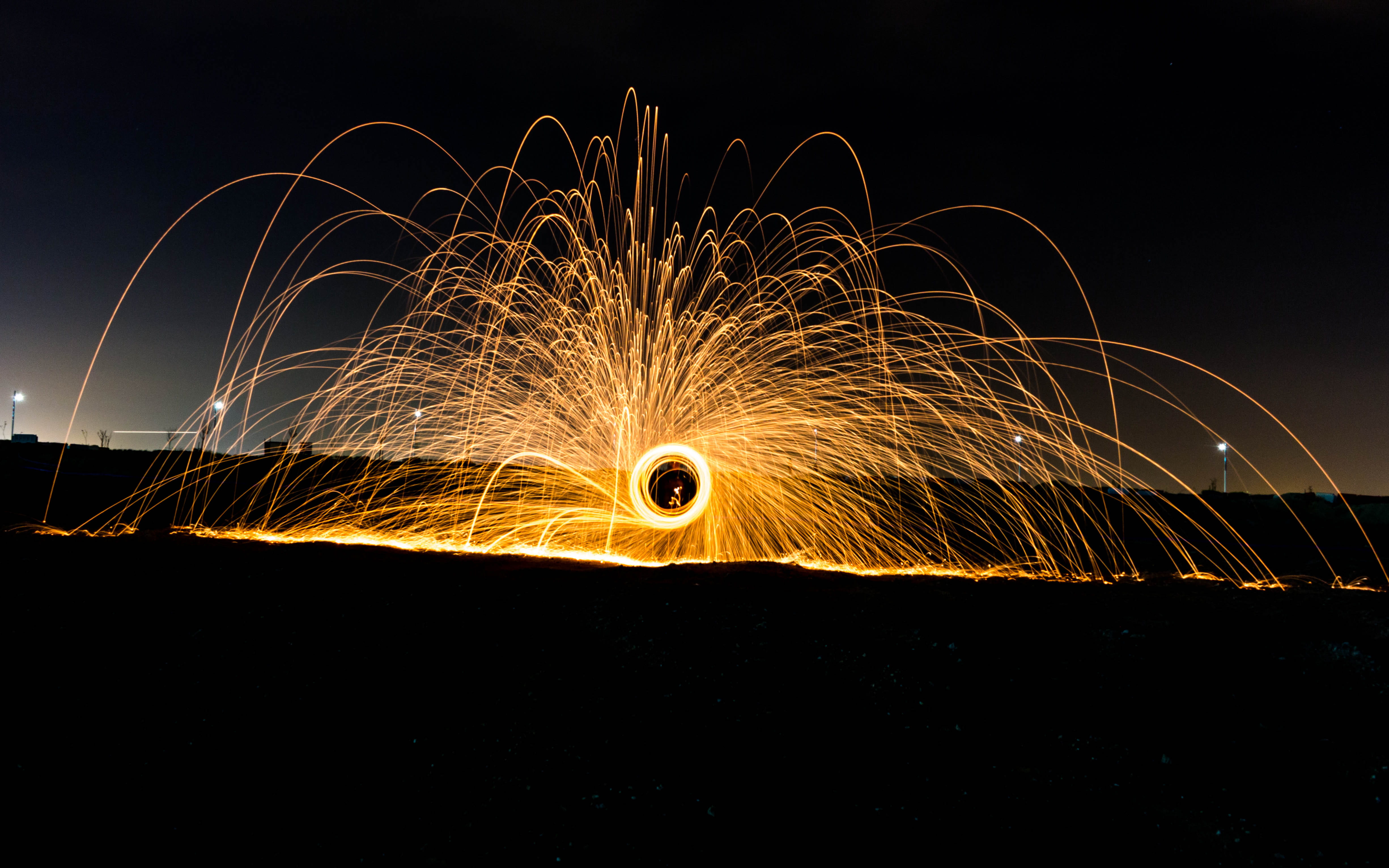 spark, long exposure, wire wool, warning sign, uae, yellow, canon 700d, dubai, glowing, steel, night, photography, desert, men, canon photography, wool, HD Wallpaper