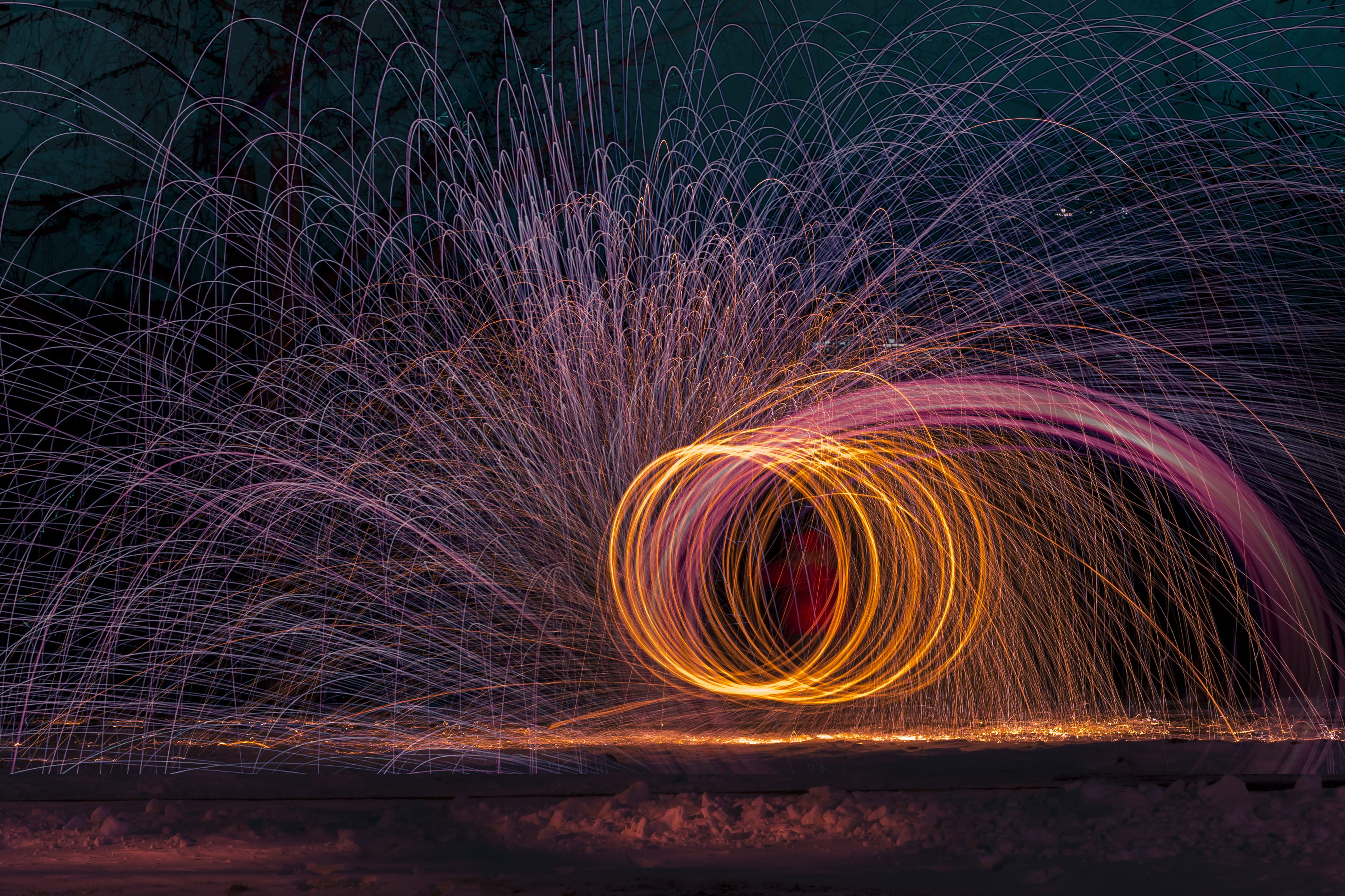 light, illuminated, orange, spark, glowing, 2K, light - natural phenomenon, night, wire wool, firework display, no people, pattern, speed, nature, fire, HD Wallpaper