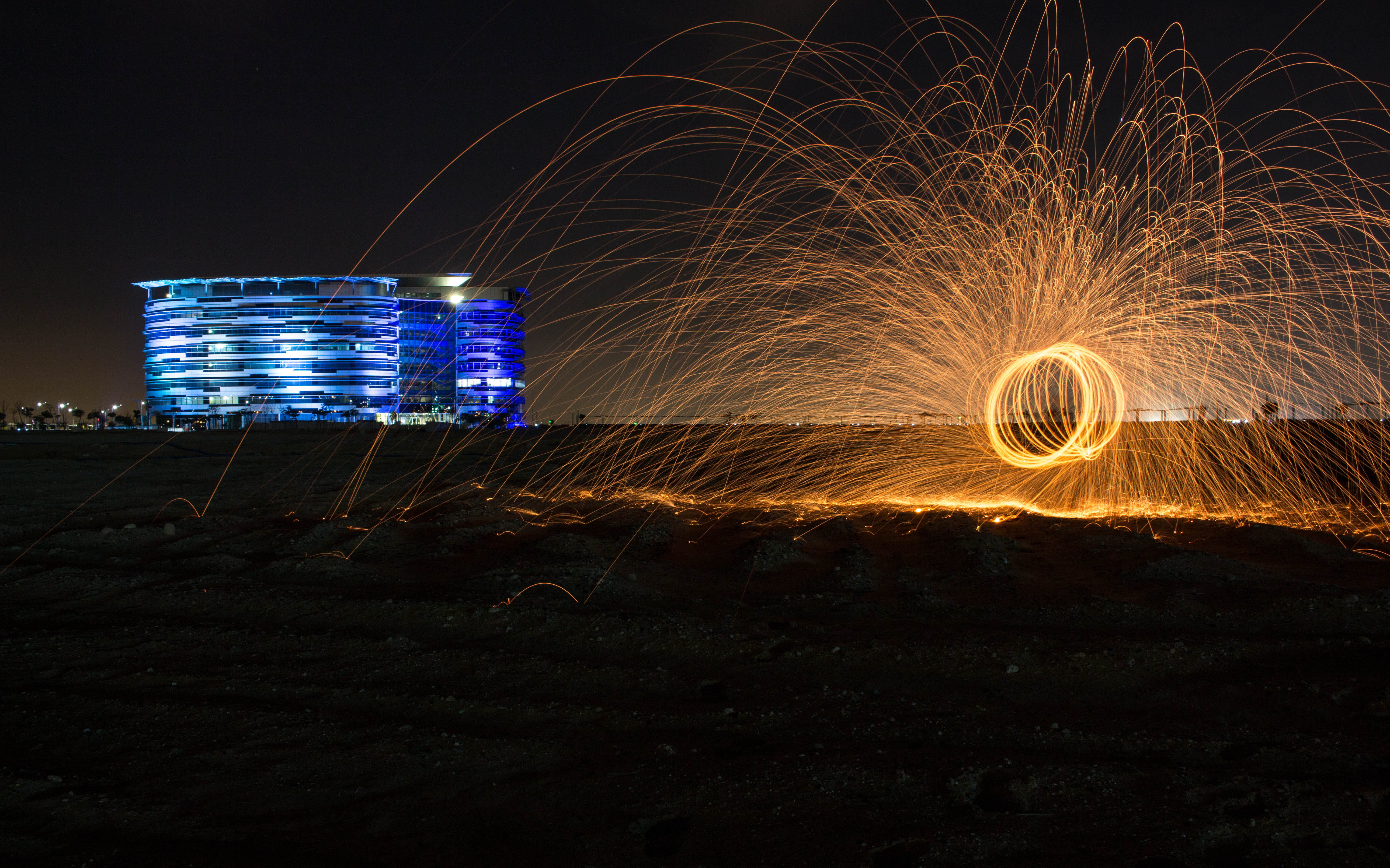 blurred motion, photography, flame, communication, abu dhabi, built structure, fire, light, motion, canon photography, sky, sparks, united arab emirates, HD Wallpaper