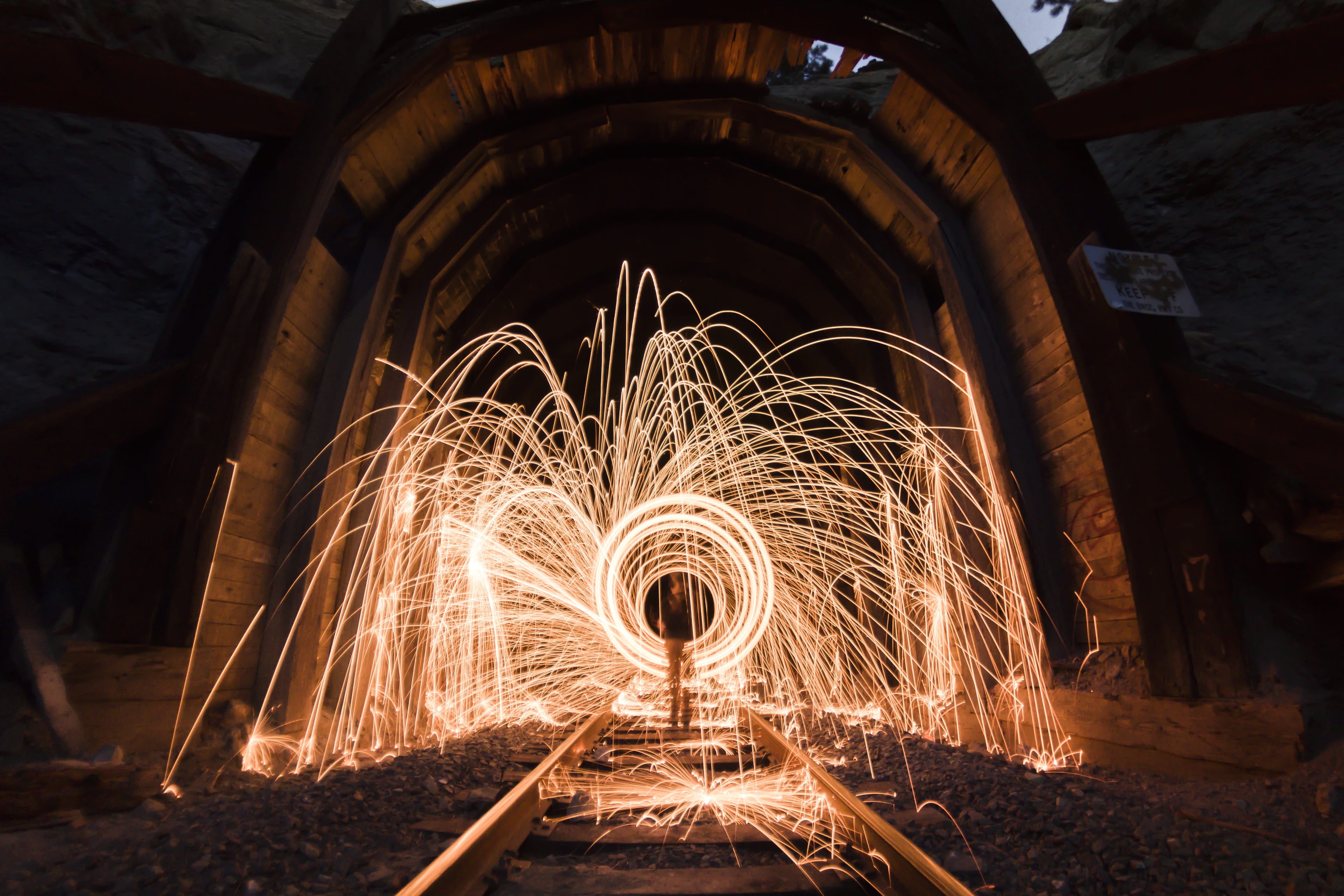 light trail, steel, blurred motion, burning, built structure, spinning, firework, ring, no people, railway, night, motion, architecture, dark, train, steel wool, HD Wallpaper