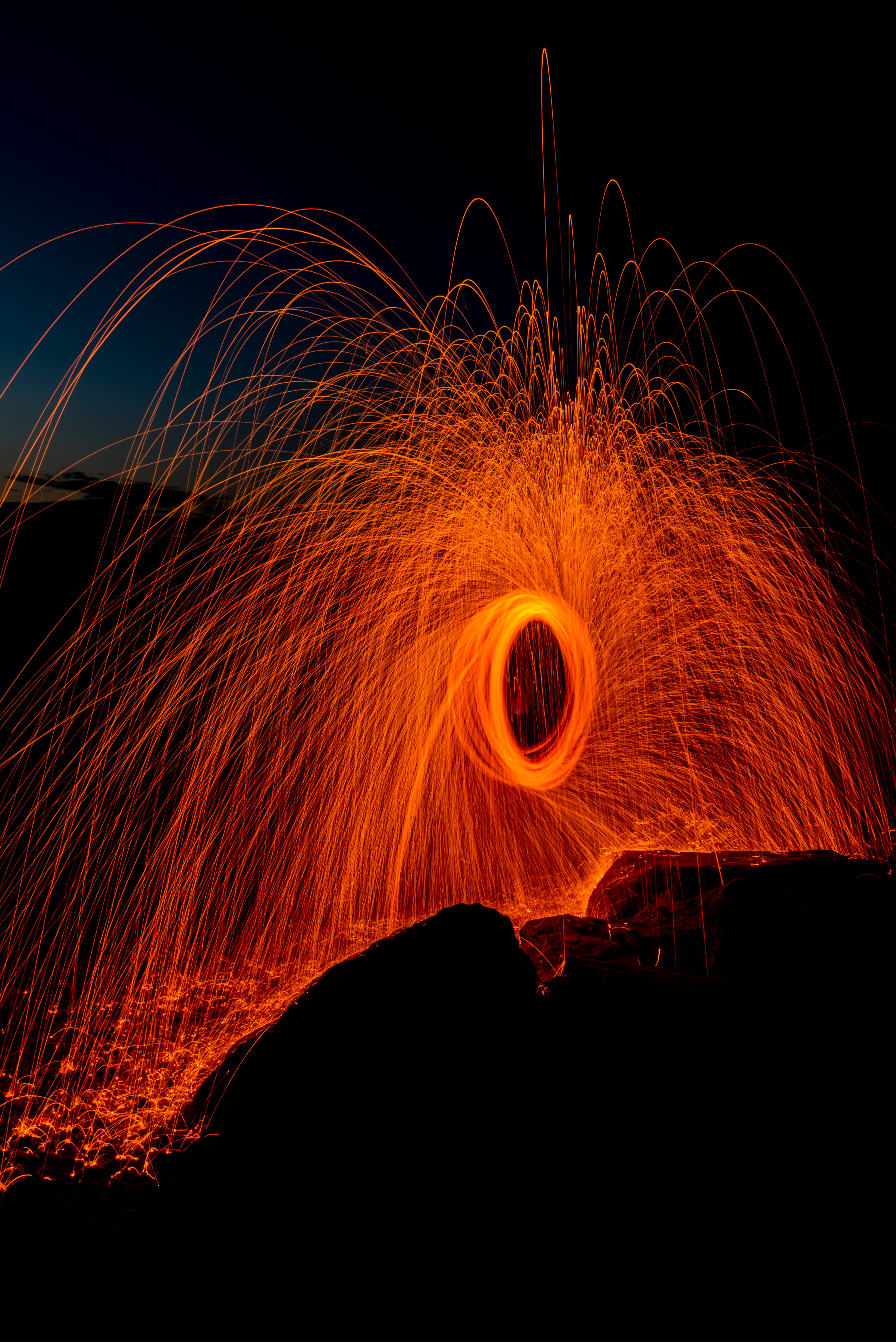 sparks, molten, burning, black Color, exploding, steel wool, backgrounds, heat - Temperature, spinning, person, circle, motion, bright, shiny, glowing, Phone HD Wallpaper