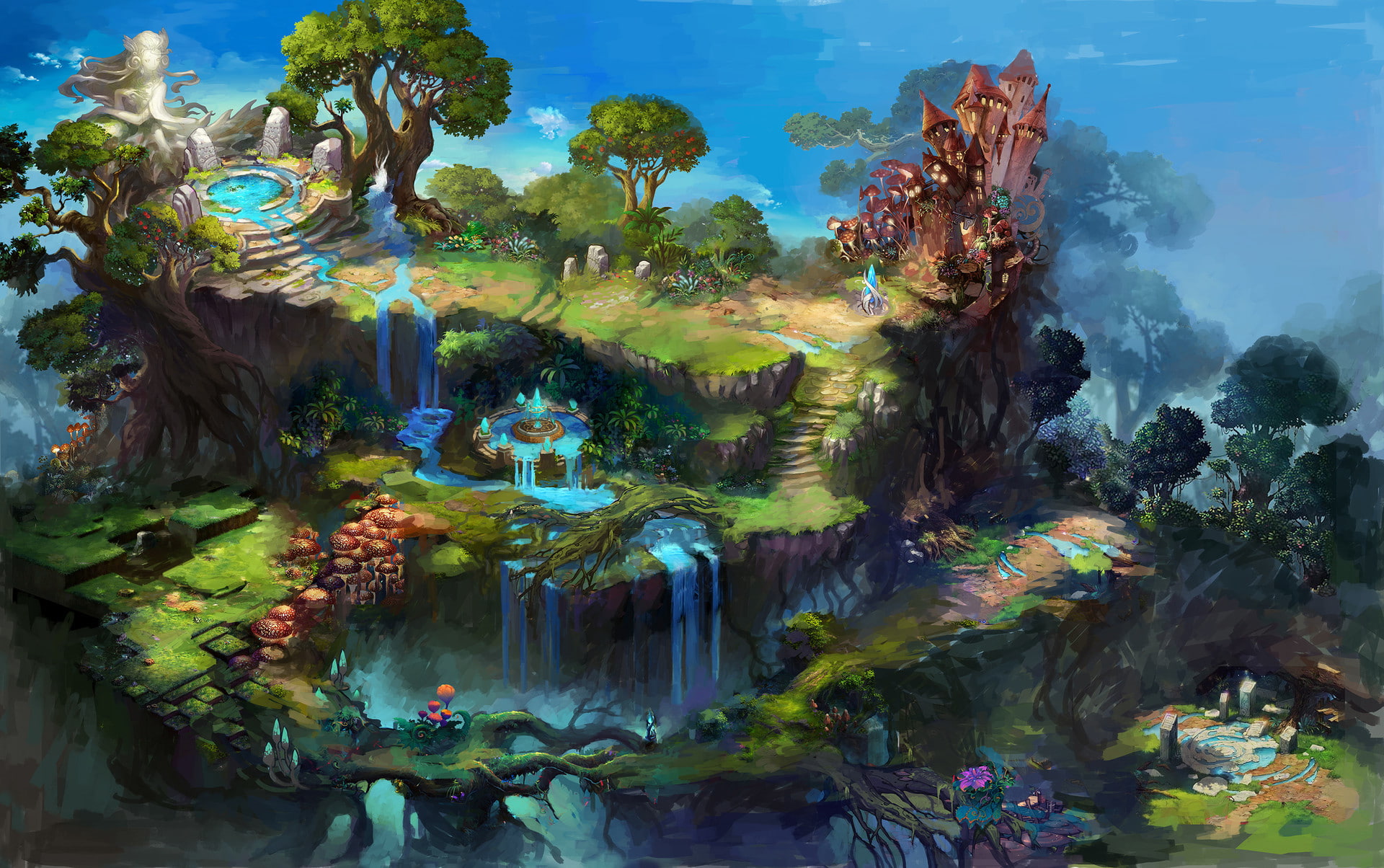 1080P, fantasy art, waterfall, fountain, HD Wallpaper