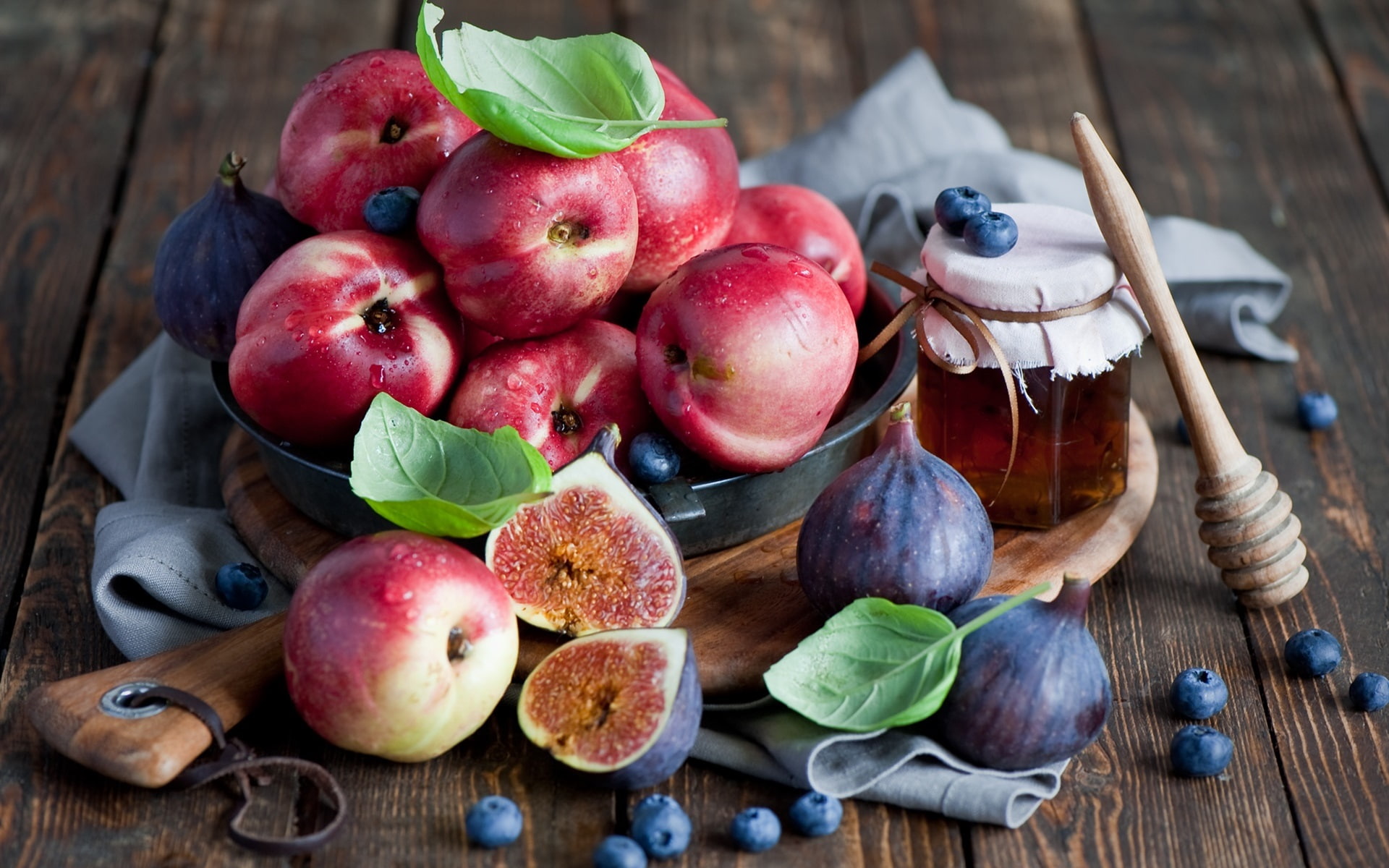 Berries, Honey, pears, fig, Figs, blueberries, Nectarines, 1080P, Fruits, HD Wallpaper
