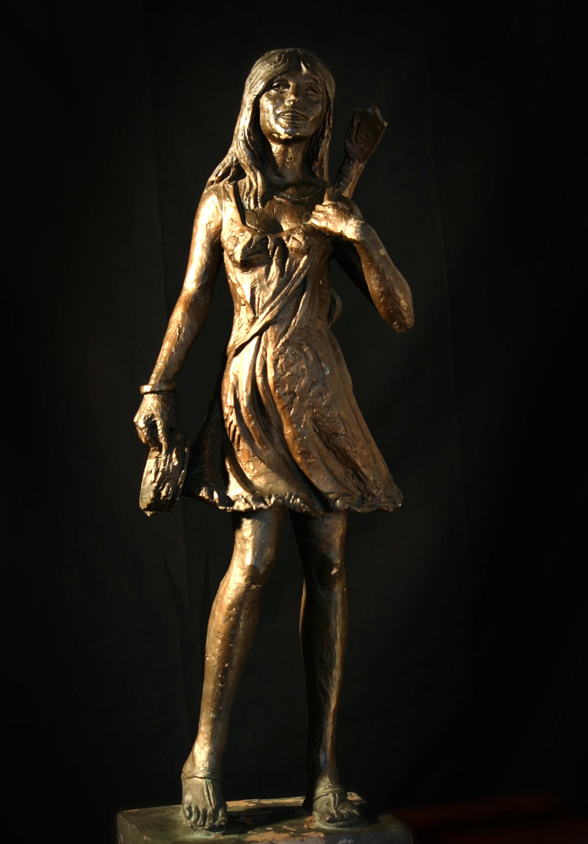 female likeness, male likeness, no people, craft, bronze coating, religion, hippie, creativity, indoors, girl, flower child, full length, the past, human representation, Phone HD Wallpaper
