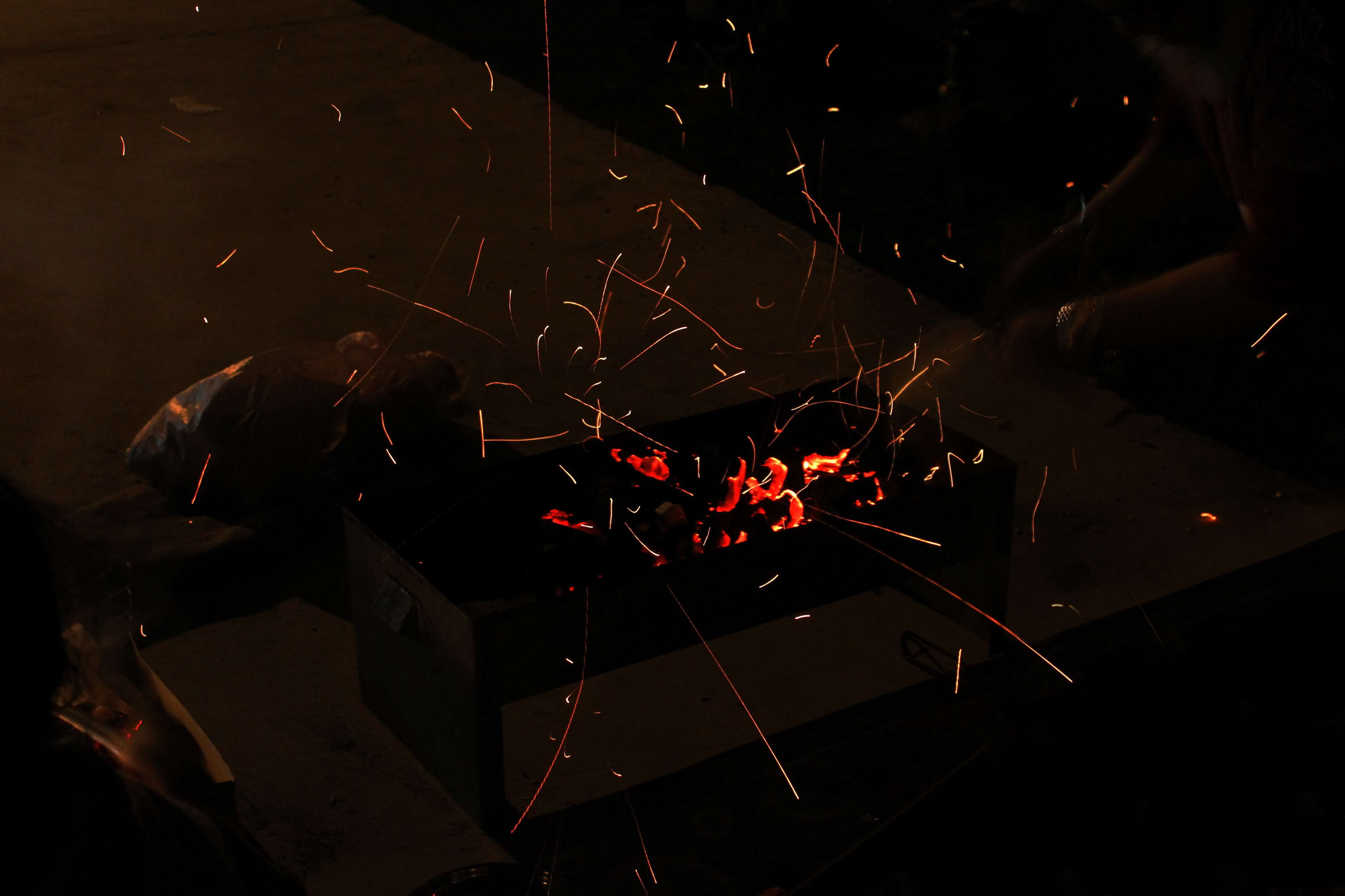 dark, fire - natural phenomenon, fire, heat, bbq, factory, 4K, red, black, industry, technology, foundry, sparks, burning, night, alloy, damaged, nature, HD Wallpaper