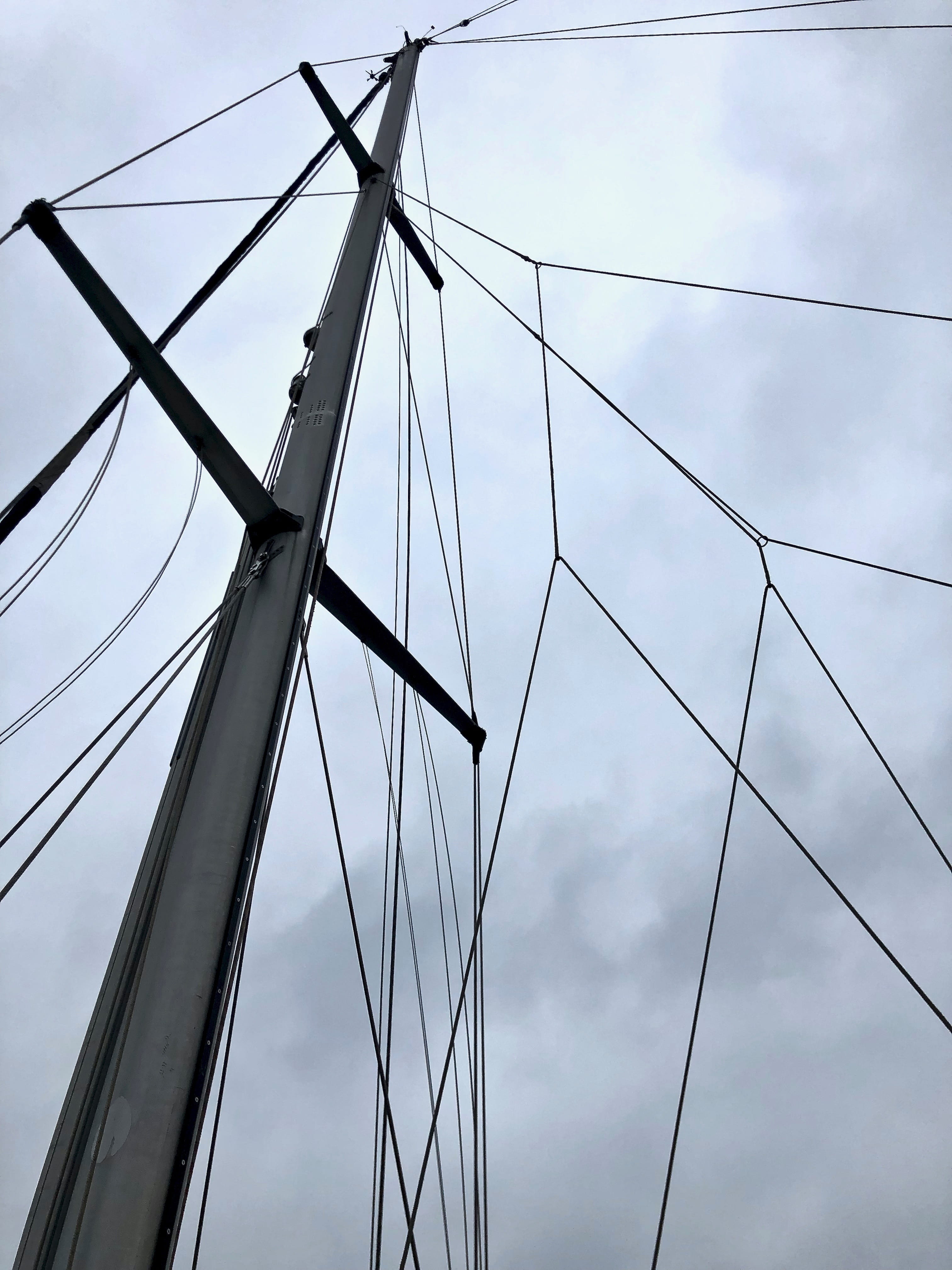 wire, steel, low angle view, pole, sail, rail, architecture, cami mahallesi, bird, armada, connection, bridge - man made structure, built structure, animal, Phone HD Wallpaper