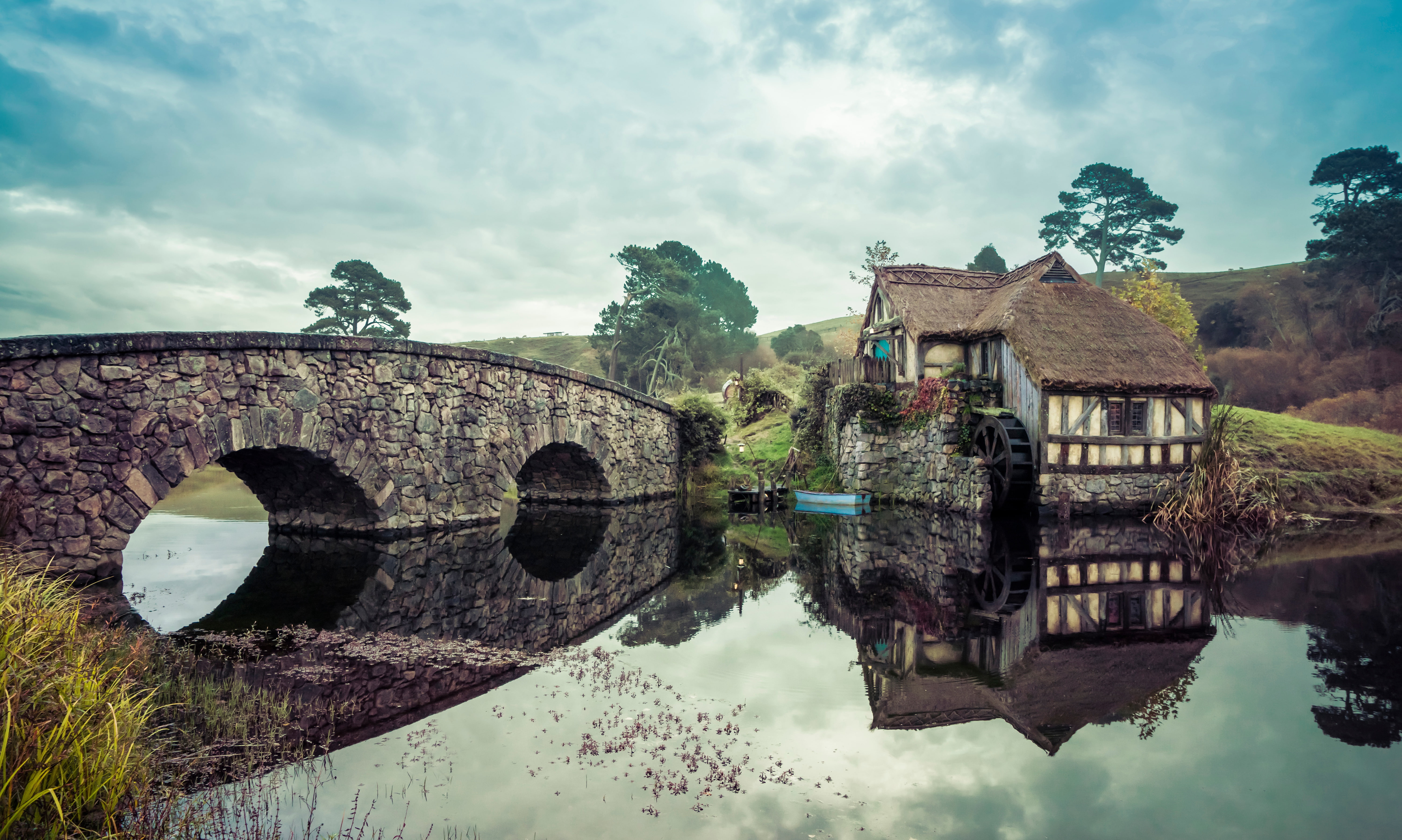 Tolkien, mill, The hobbit, 5K, The Lord Of The Rings, bridge, Hobitton, skazak, landscape, fantasy world, HD Wallpaper