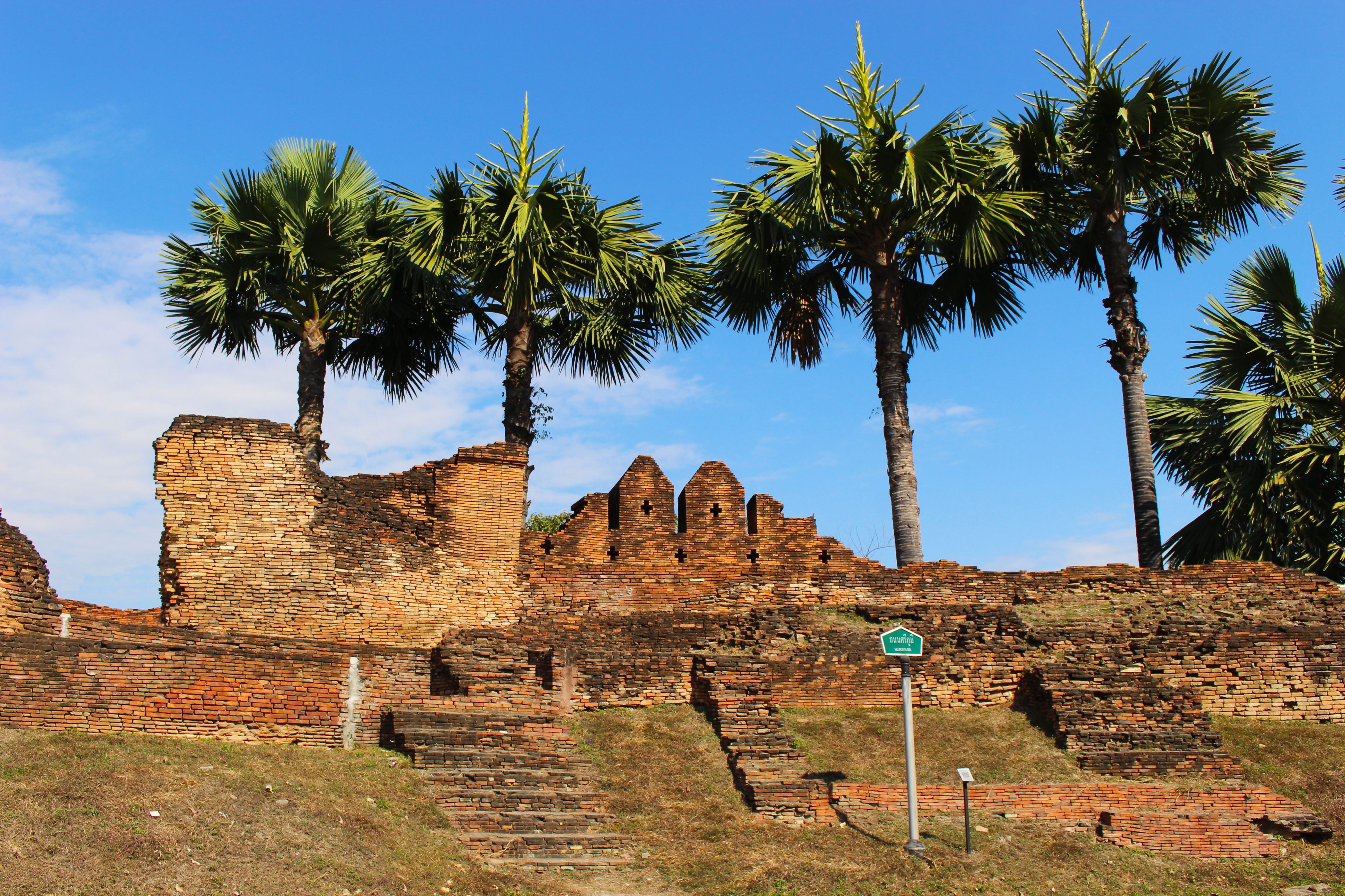 traditional, sky, fortress, serene, thailand, building, asia, brick, landscape, tree, Wall, history, exterior, ancient, archaeology, built structure, day, HD Wallpaper
