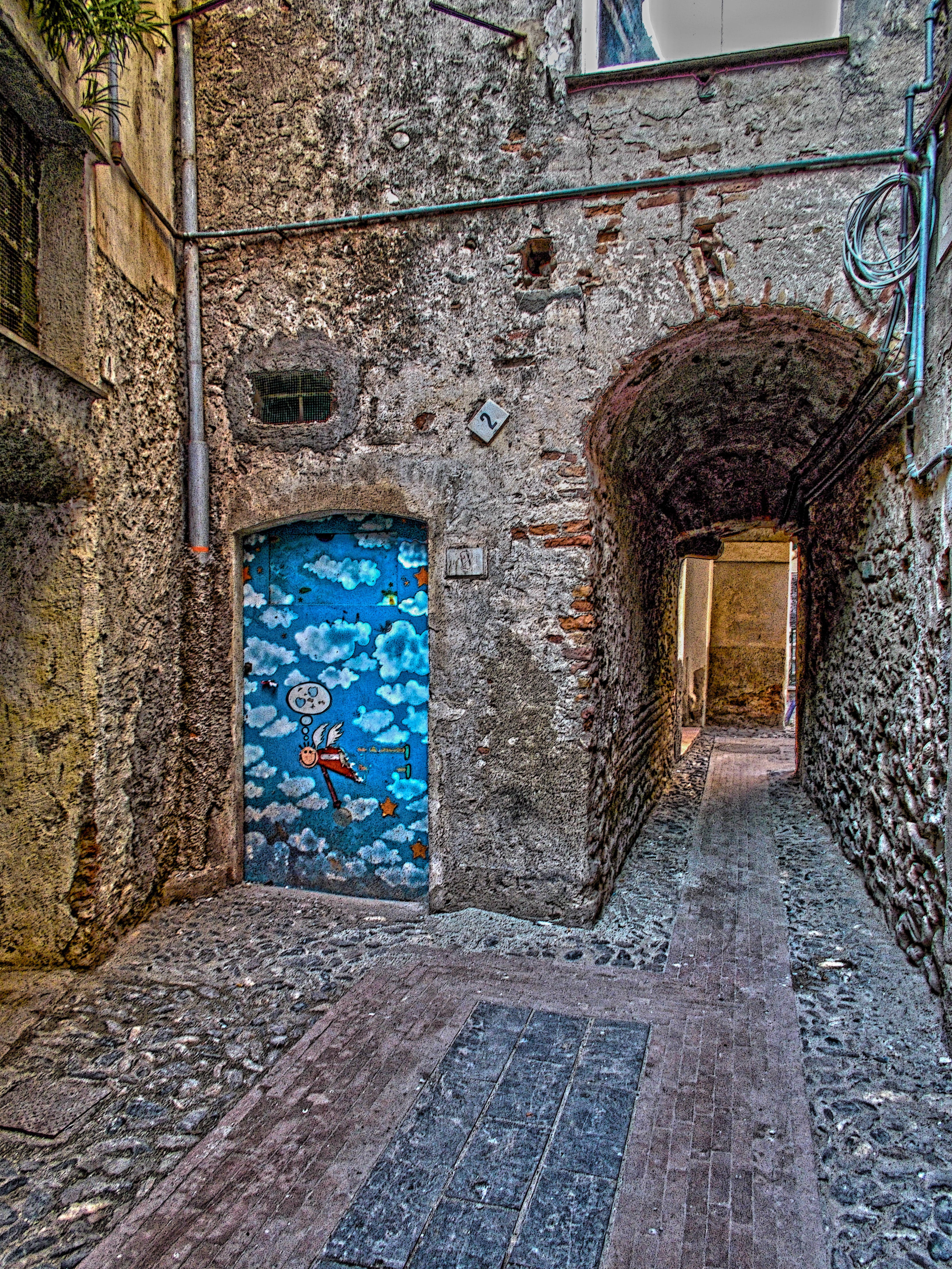 albenga, painting, old ruin, clouds, drawing, window, tiled floor, building, weathered, built Structure, flooring, dry, door, day, damaged, urban Scene, Phone HD Wallpaper