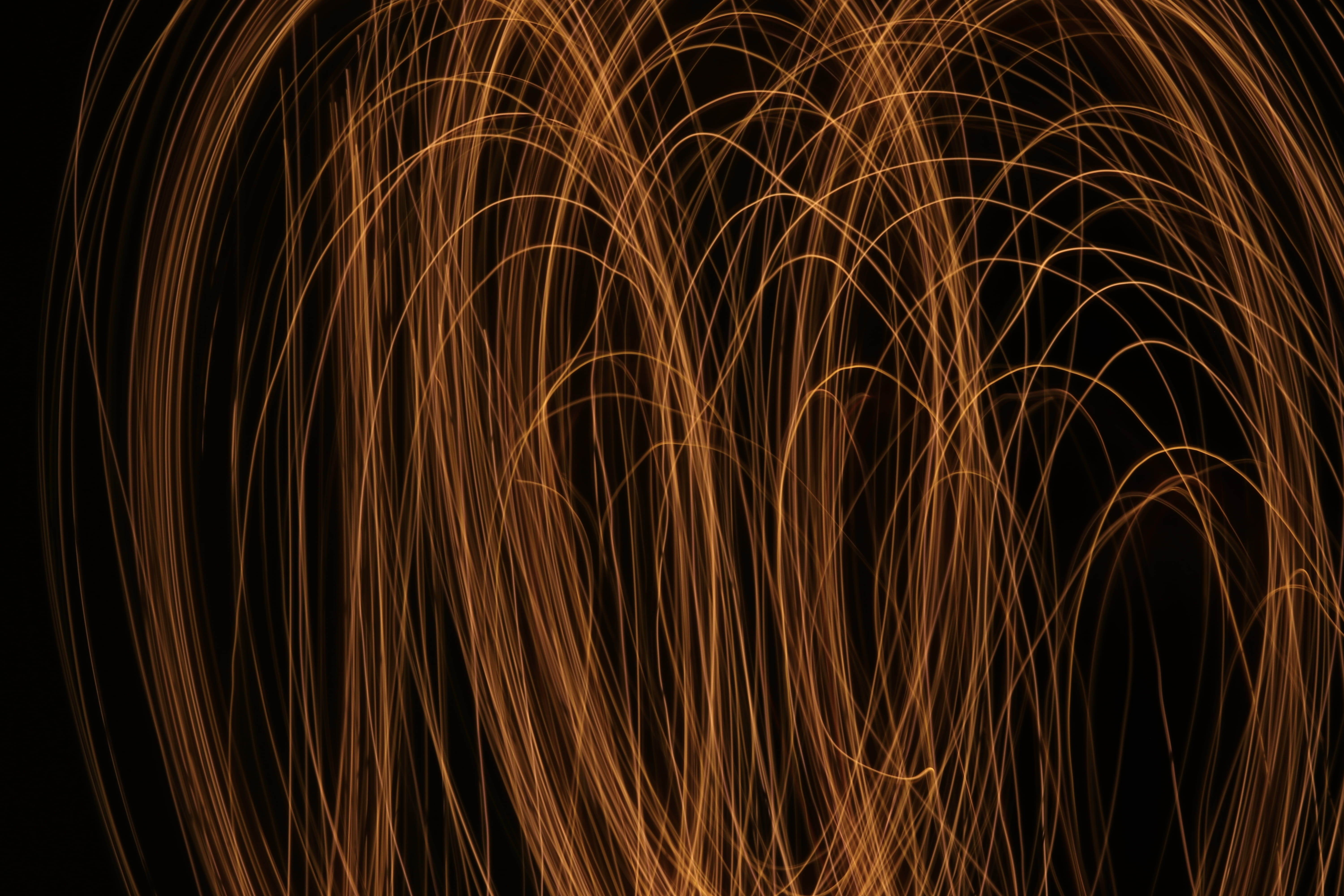 room, motion, ornament, glowing, lighting, orange color, firework, firework display, art, nature, night, texture, black background, pattern, bonfire, light, HD Wallpaper