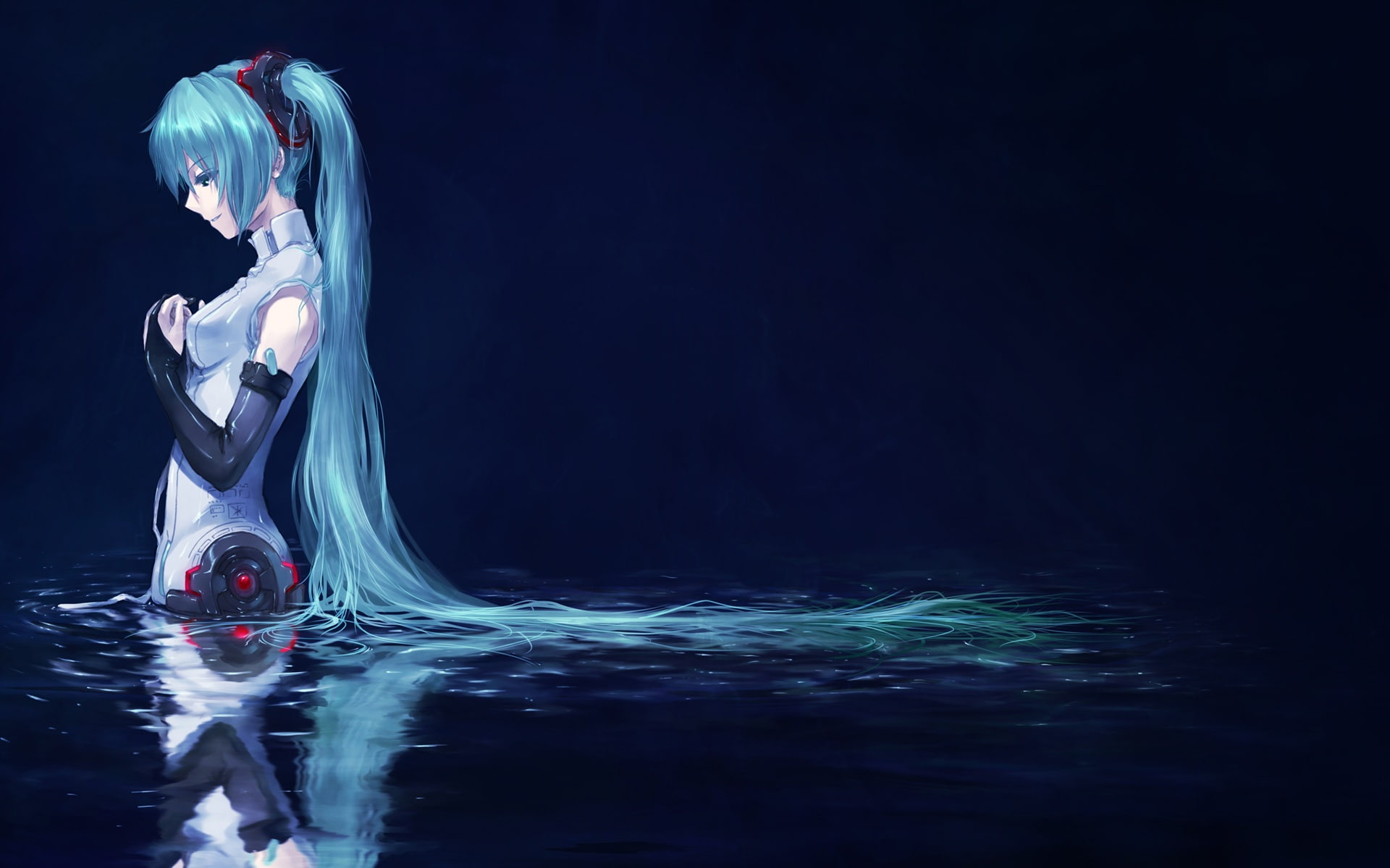 vocaloid, cartoon/comic, reflection, drawing, 1080P, hd, anime, miku, HD Wallpaper