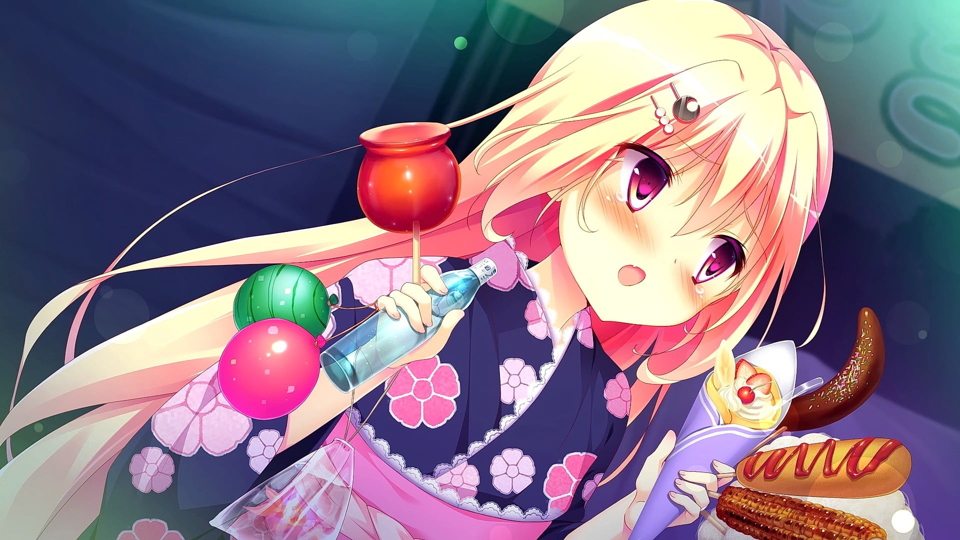 indoors, animal representation, sweet food, anime girls, one person, 1080P, art and craft, girls, blonde, decoration, multi colored, high angle view, festivals, HD Wallpaper