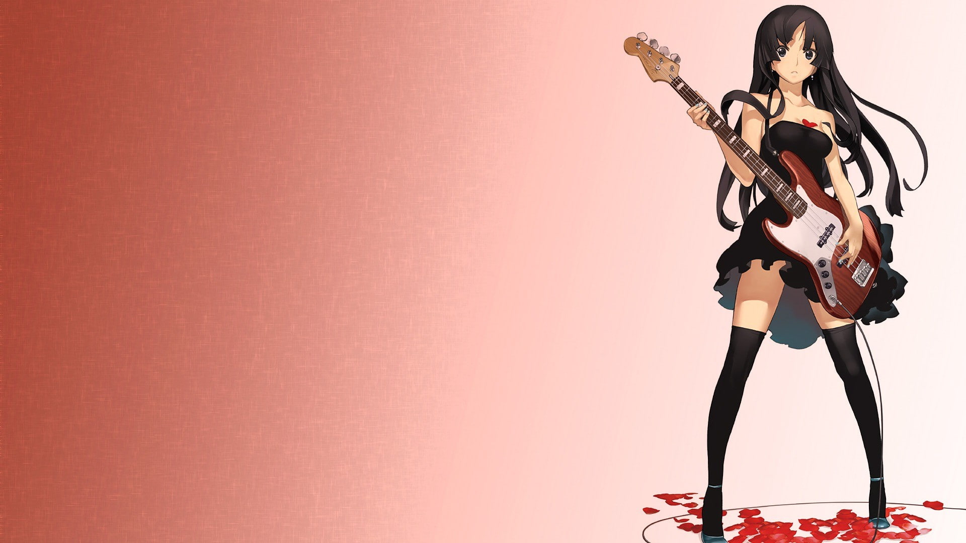 K-ON!, 1080P, anime girls, knee-highs, brunette, long hair, Akiyama Mio, dress, guitar, socks, anime, HD Wallpaper