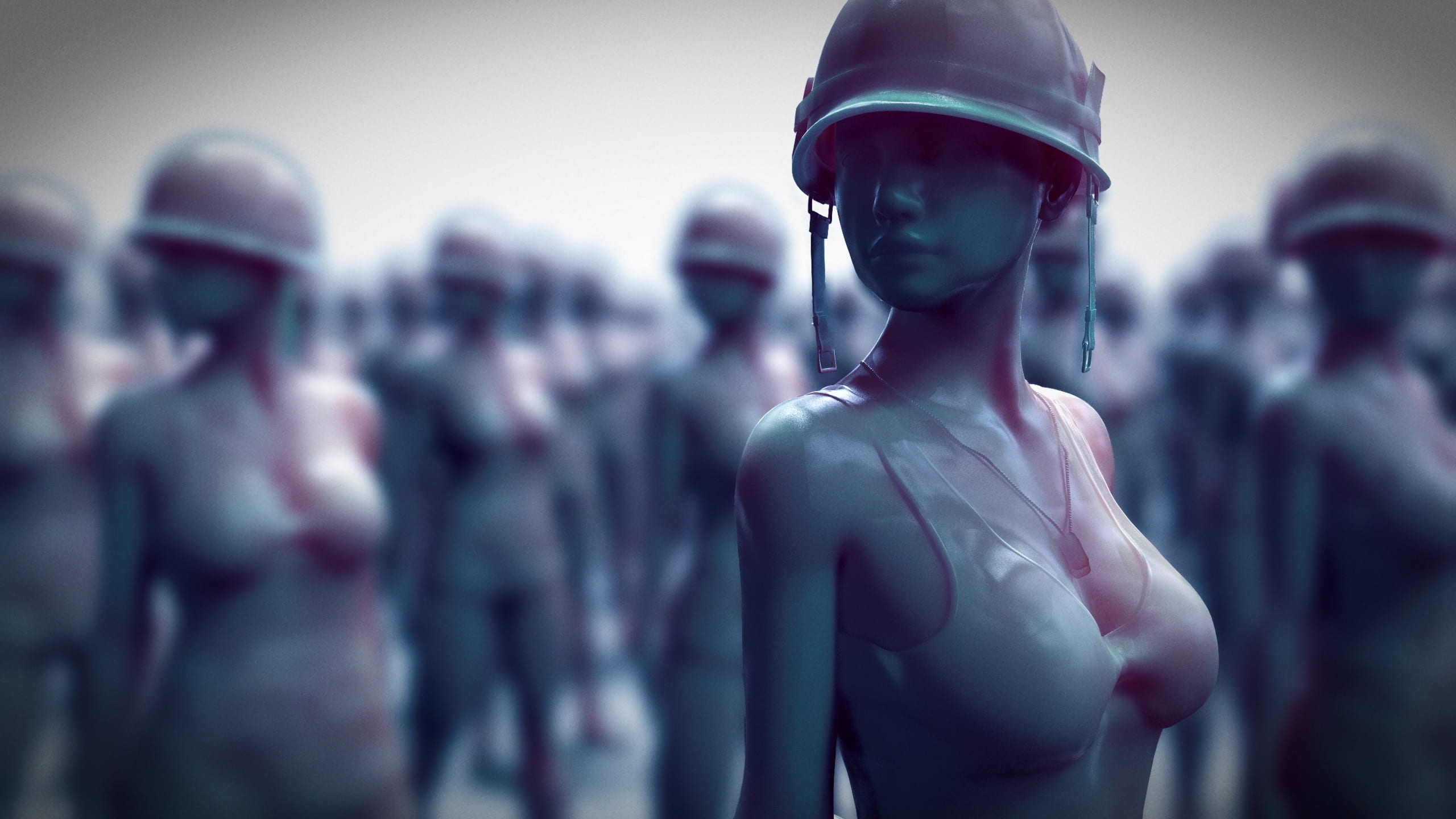 crowd, uniform, stockings, work helmet, the army, pins, people, adult, hussars, 2K, girl, standing, in the series, business, war machine, front view, safety, HD Wallpaper