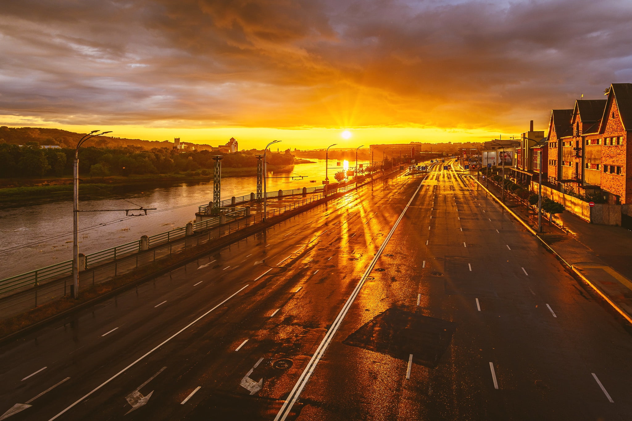 After rain, 1080P, Lithuania, Kaunas, the city, sunset, HD Wallpaper
