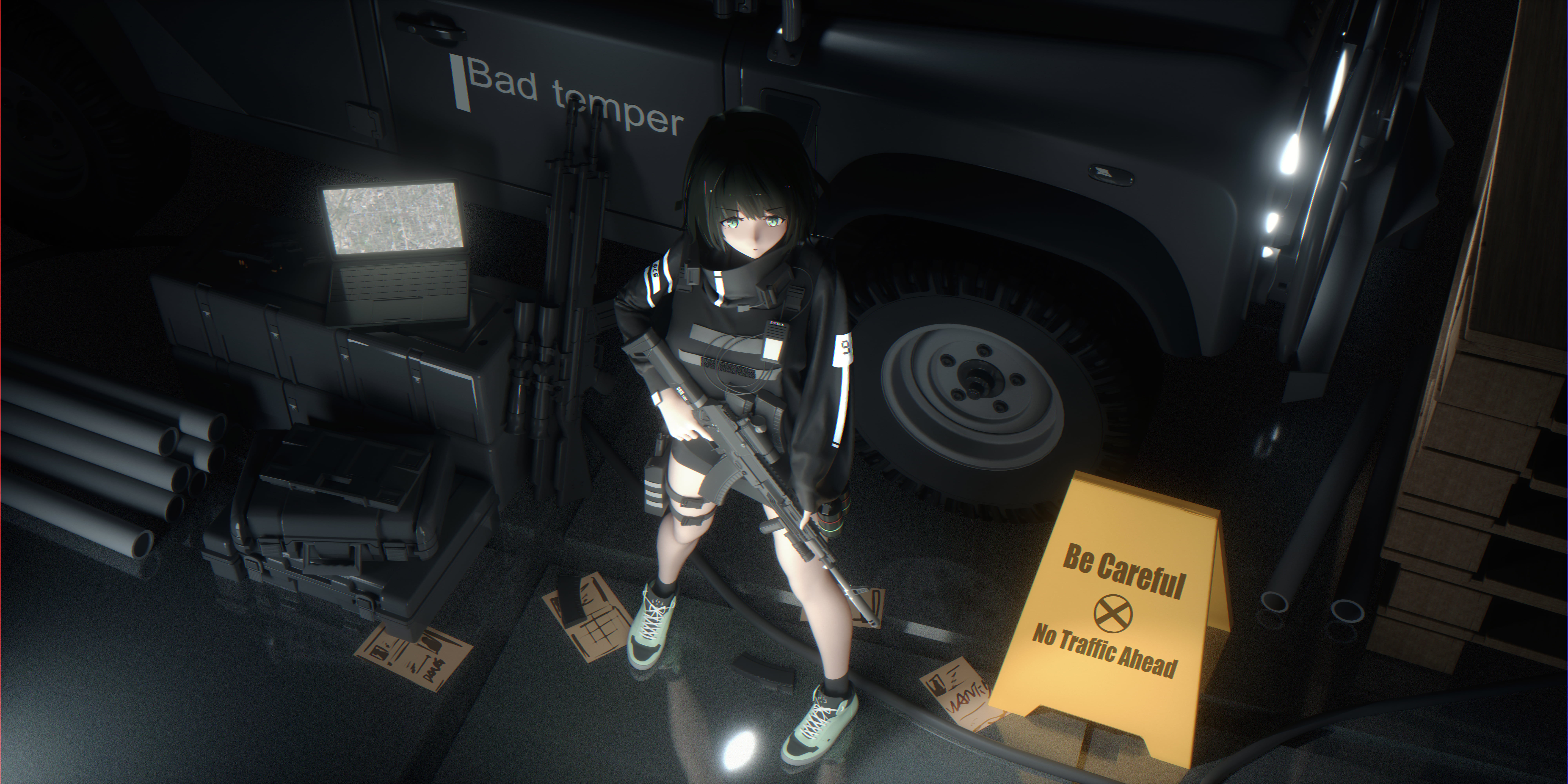 Girl With Weapon, anime, 8K, anime girls, gun, Bangeningmeng, HD Wallpaper
