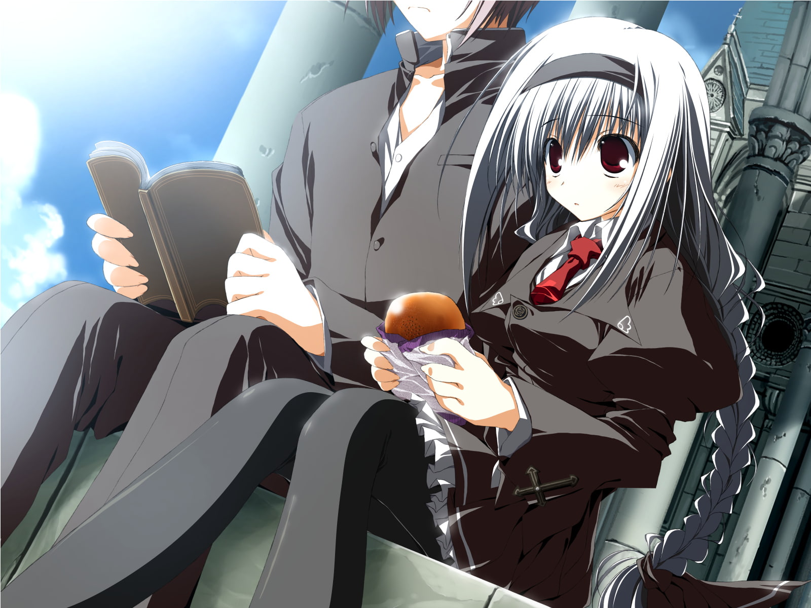 uta, hikawa, eyes, seifuku, pantyhose, hair, suzuri, rina, white, long, 720P, game, sakura, red, HD Wallpaper