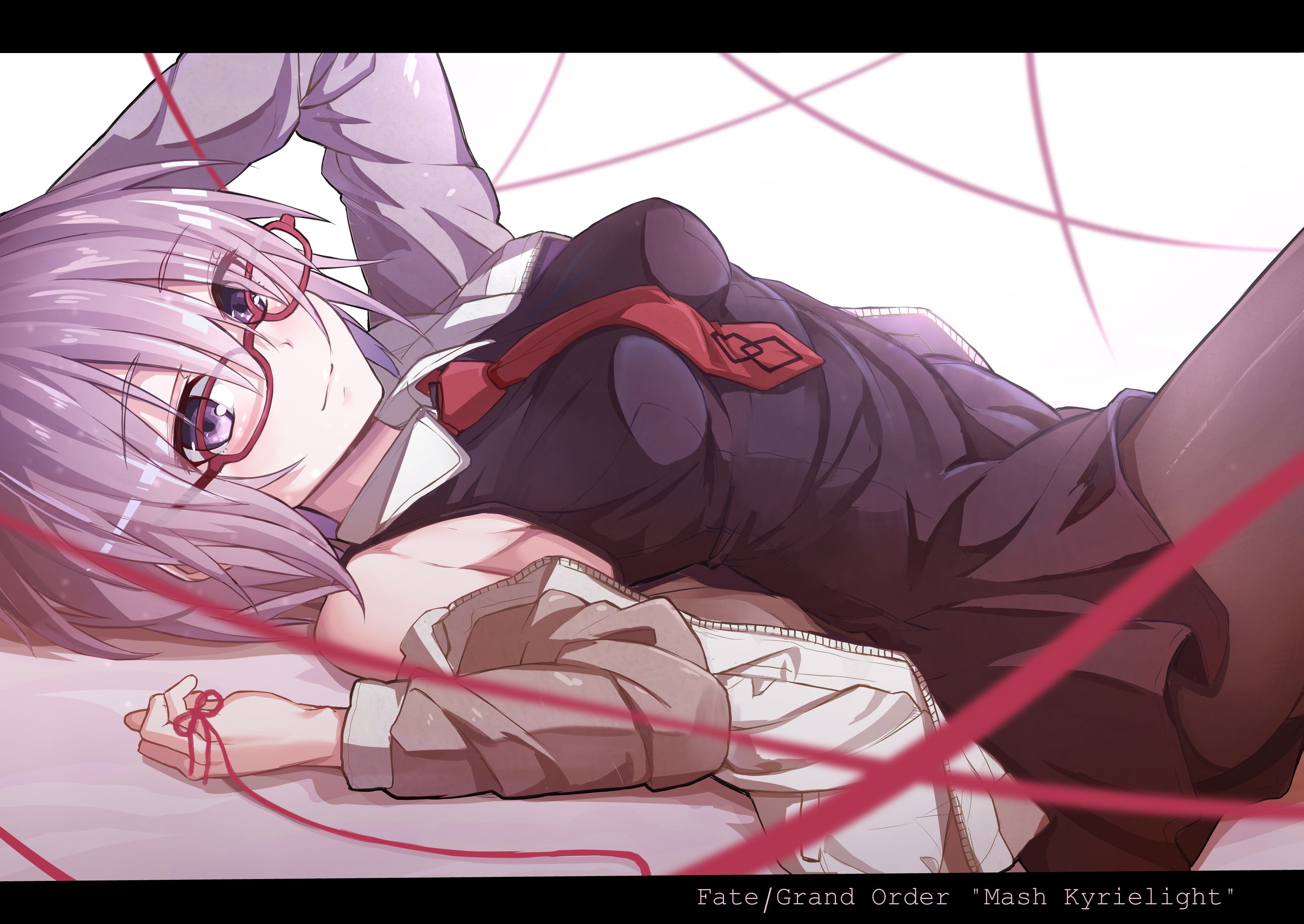 haruka, hair, fate, matthew, konachan, breasts, ribbons, kyrielite, purple, pantyhose, (series), com, 242444, glasses, tie, 2K, short, grand, shuutou, HD Wallpaper