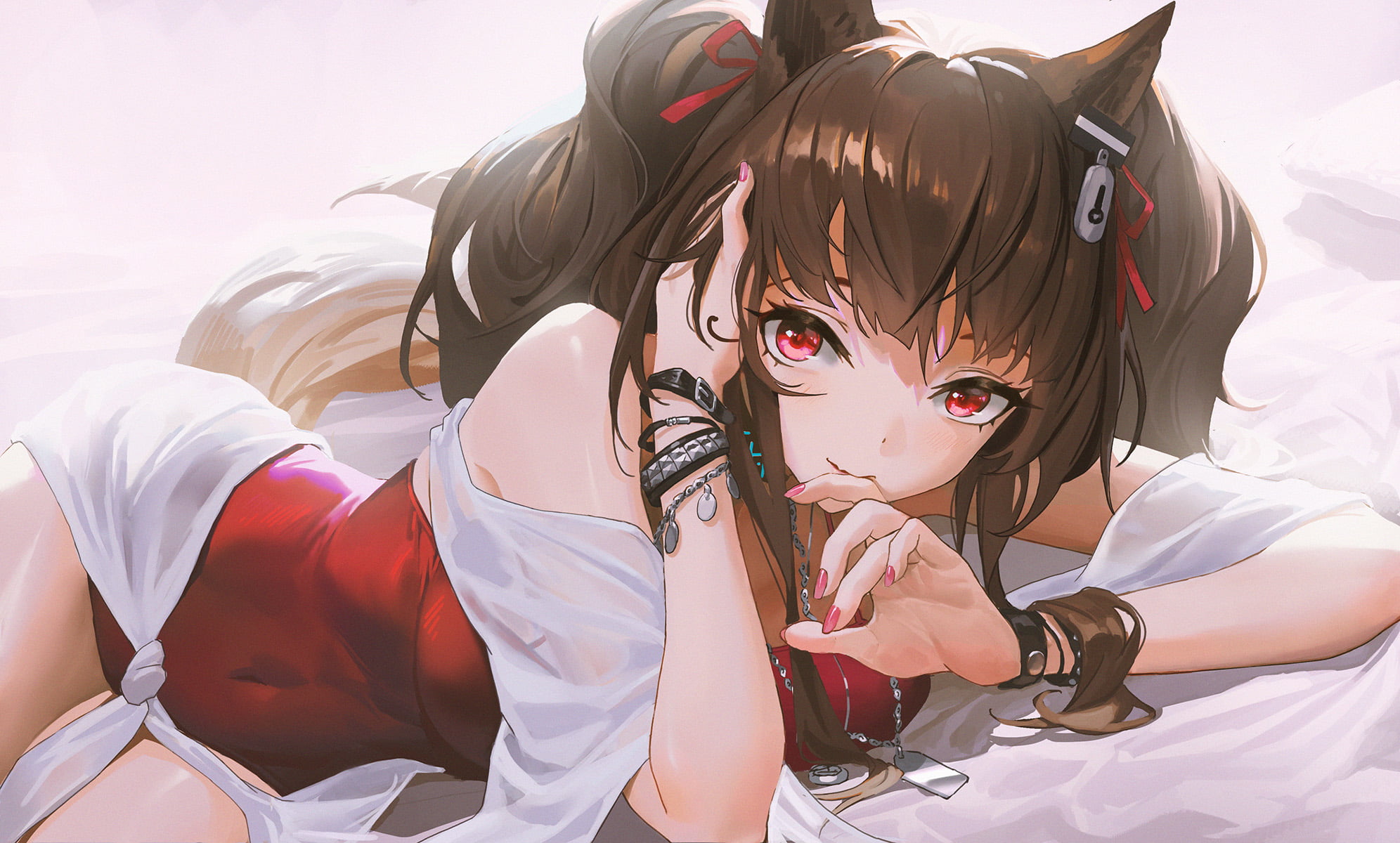 Angelina(Arknights), kirino ttk, red eyes, anime girls, Arknights, fan art, 1080P, HD Wallpaper