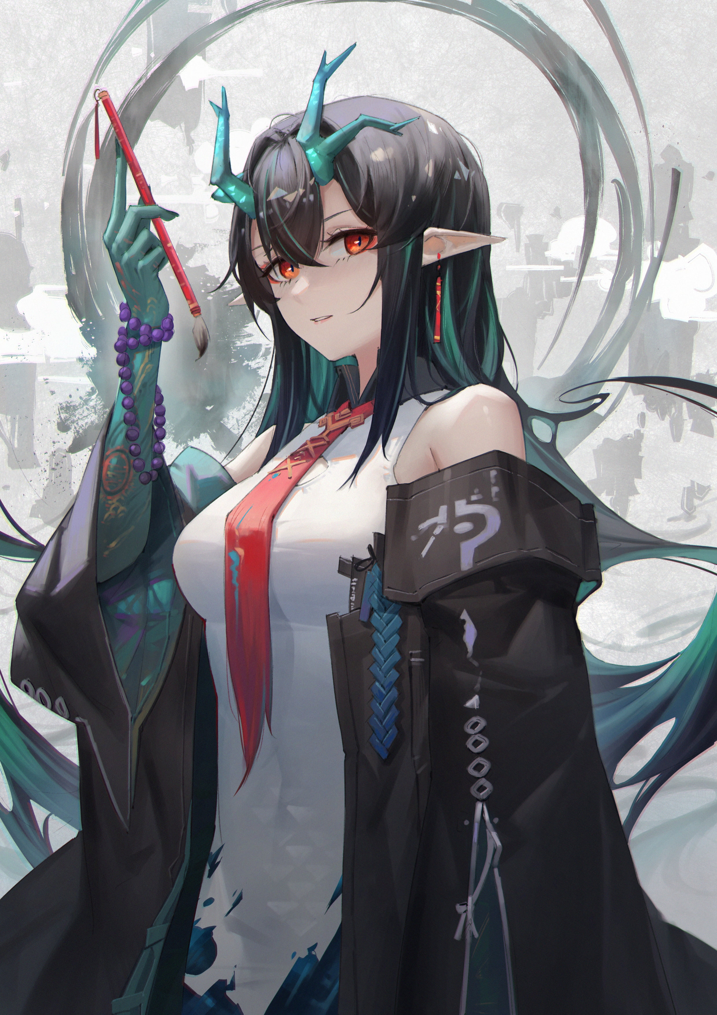 2K, horns, anime, anime girls, Arknights, AreaAaron, Dusk (Arknights), Phone HD Wallpaper