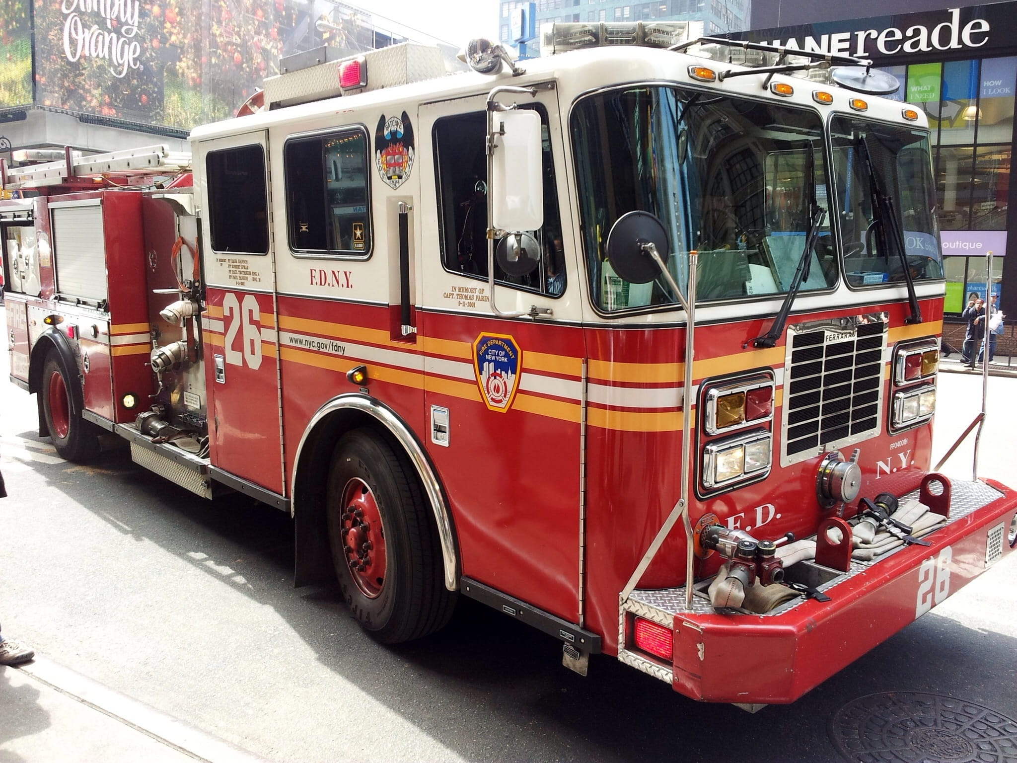 no people, brigade, emergency Services, travel, fireman, new york fire truck, equipment, sunlight, rescue, emergency, danger, ladder, fire Engine, truck, HD Wallpaper