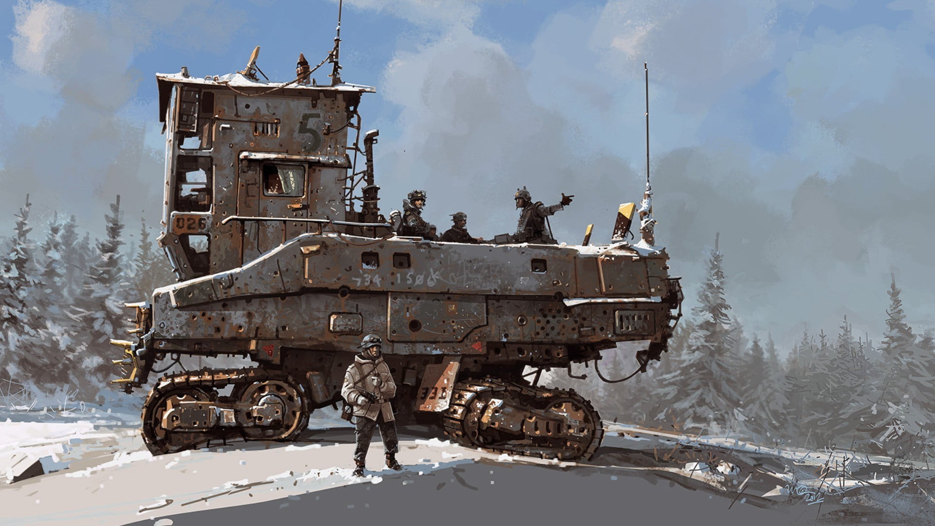 cold temperature, military, battle, transportation, winter, men, damaged, apocalyptic, snow, mode of transportation, gray, real people, sky, HD Wallpaper