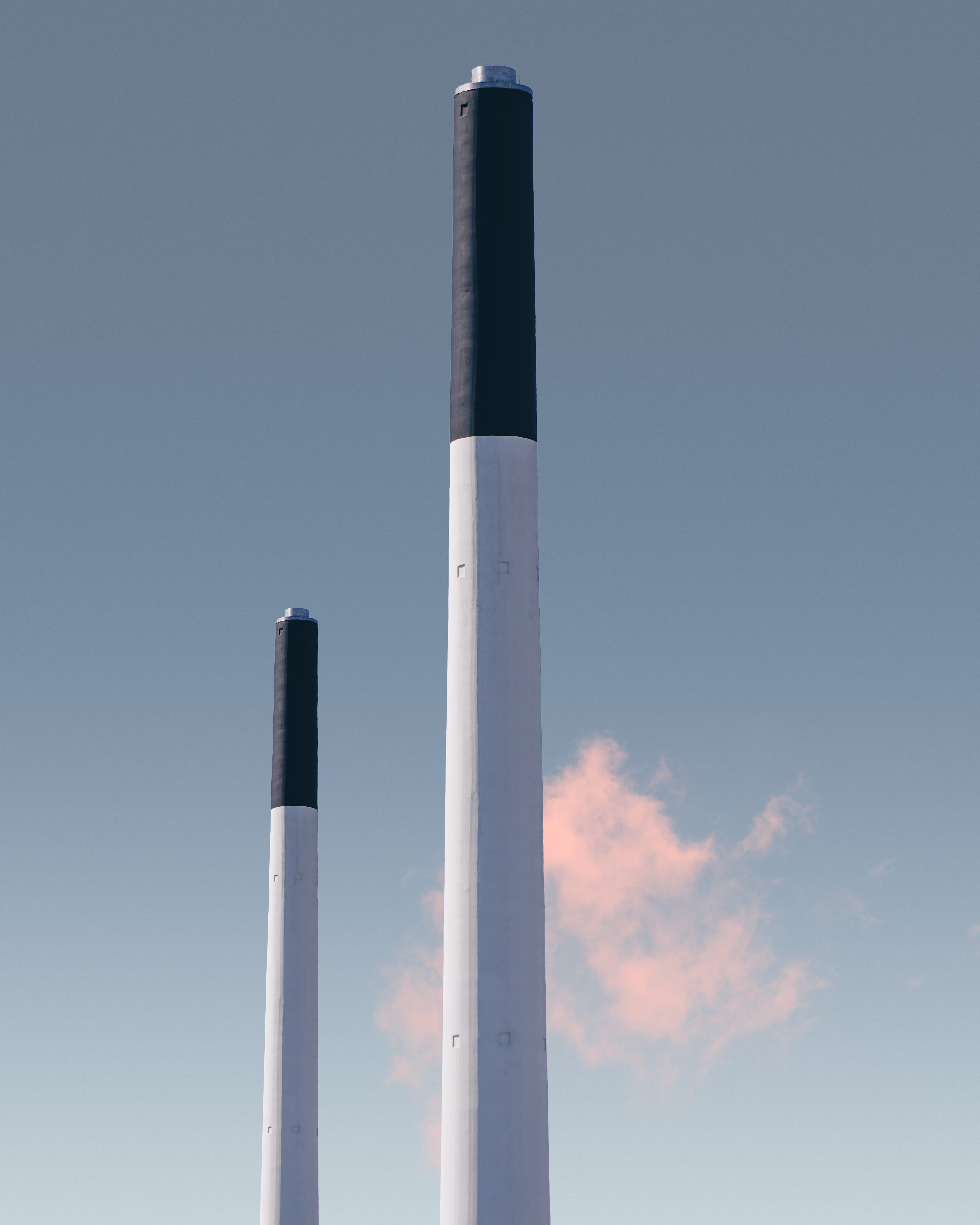 vertical, smoke stack, blue, factory, tall - high, towers, environmental issues, emitting, outdoors, industry, air pollution, building, abstract, architecture, Phone HD Wallpaper