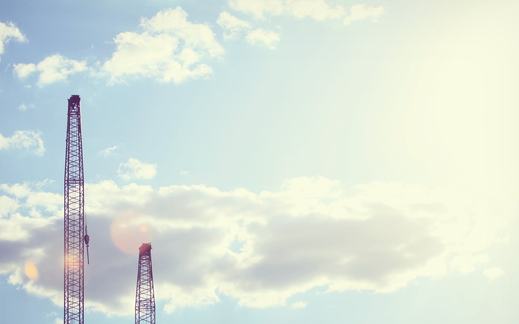 hoists, clouds, nature, copy space, tranquility, two, gray, towers, architecture, arts culture and entertainment, city, beauty in nature, low angle view, HD Wallpaper