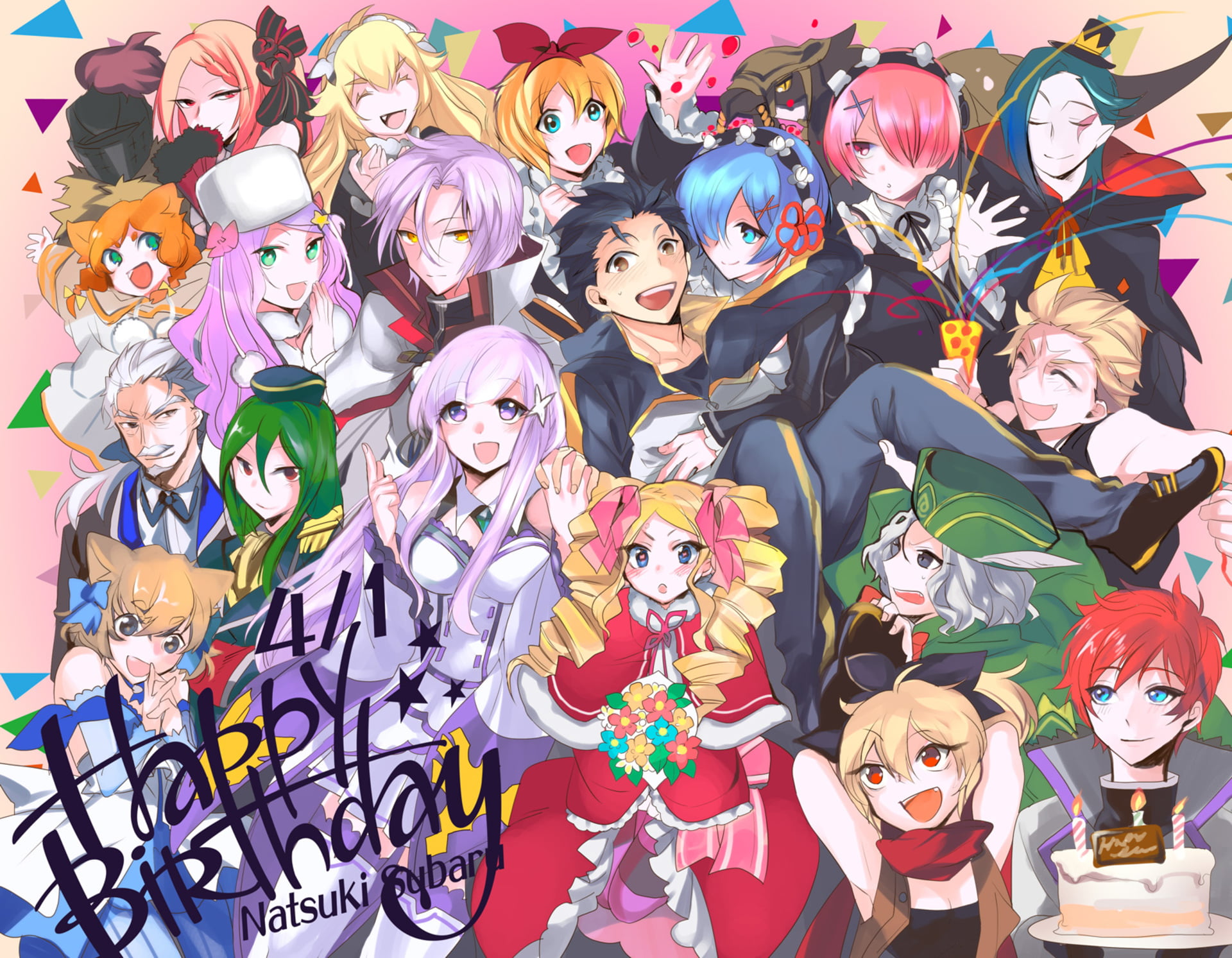 Ram (Re:ZERO), Anime, Felt (Re:ZERO), Emilia (Re:ZERO), Rem (Re:ZERO), 1080P, Felix Argyle, Julius Juukulius, Beatrice (Re:ZERO), Reinhard van Astrea, HD Wallpaper