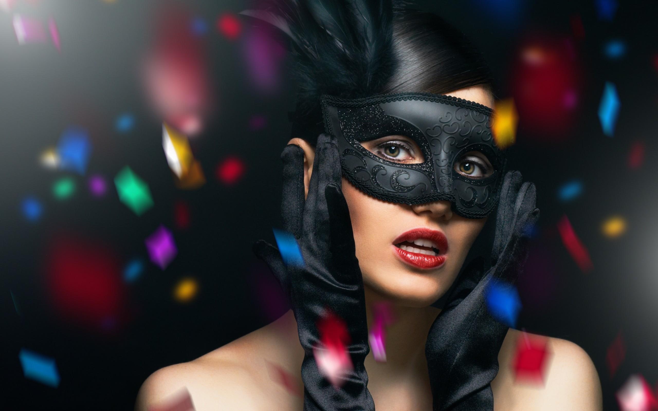 masquerade, brunette, gloves, black, 2K, mask, eye, ball, HD Wallpaper