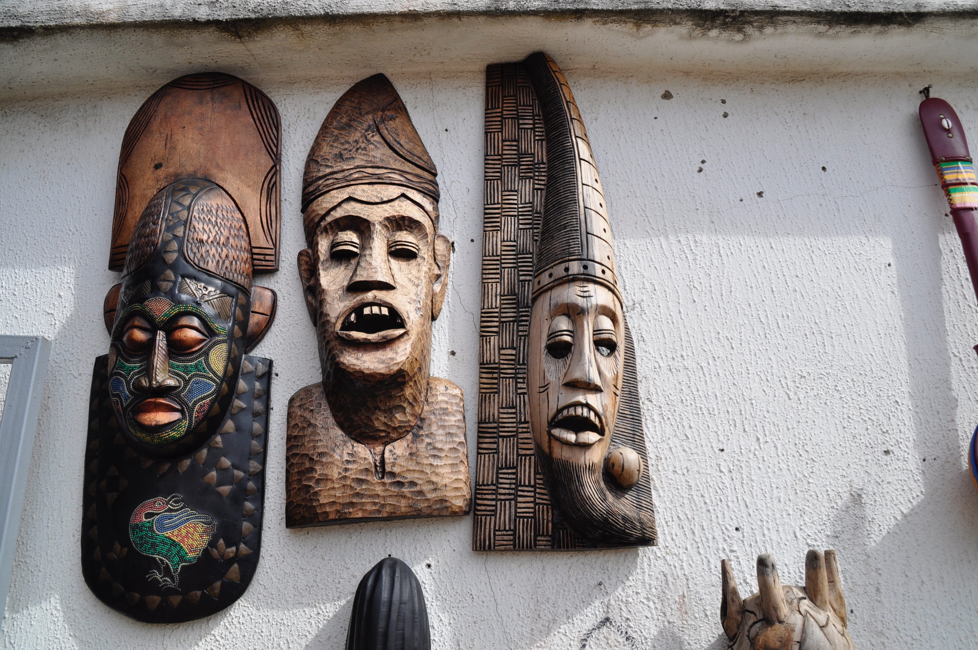 wooden mask, art, building, wooden, spirituality, religion, no people, representation, art and craft, handmade, antique, human representation, architecture, HD Wallpaper
