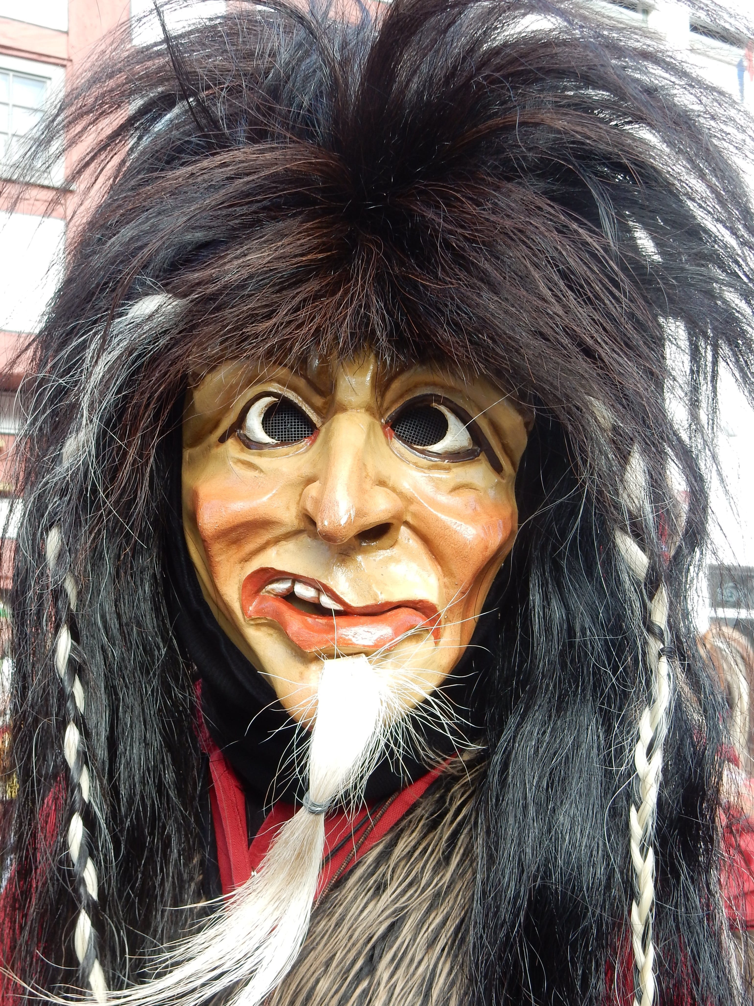 larva, carnival parade, person, 4K, wooden mask, long hair, mask, portrait, man, dressed up, lifestyles, february, focus on foreground, adult, one person, Phone HD Wallpaper